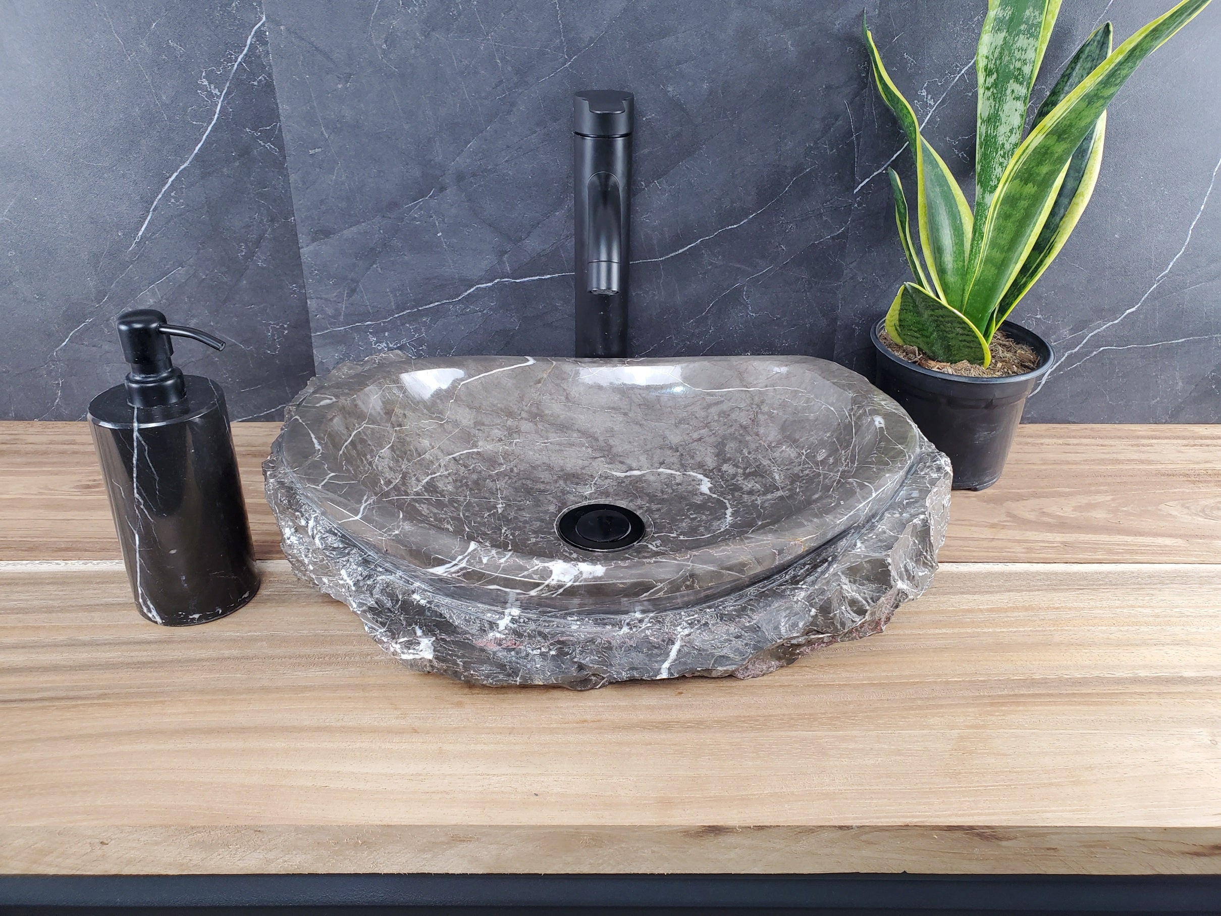 S28_18 Marble Stone Vessel Bathroom Sink - 16 x 13 inch