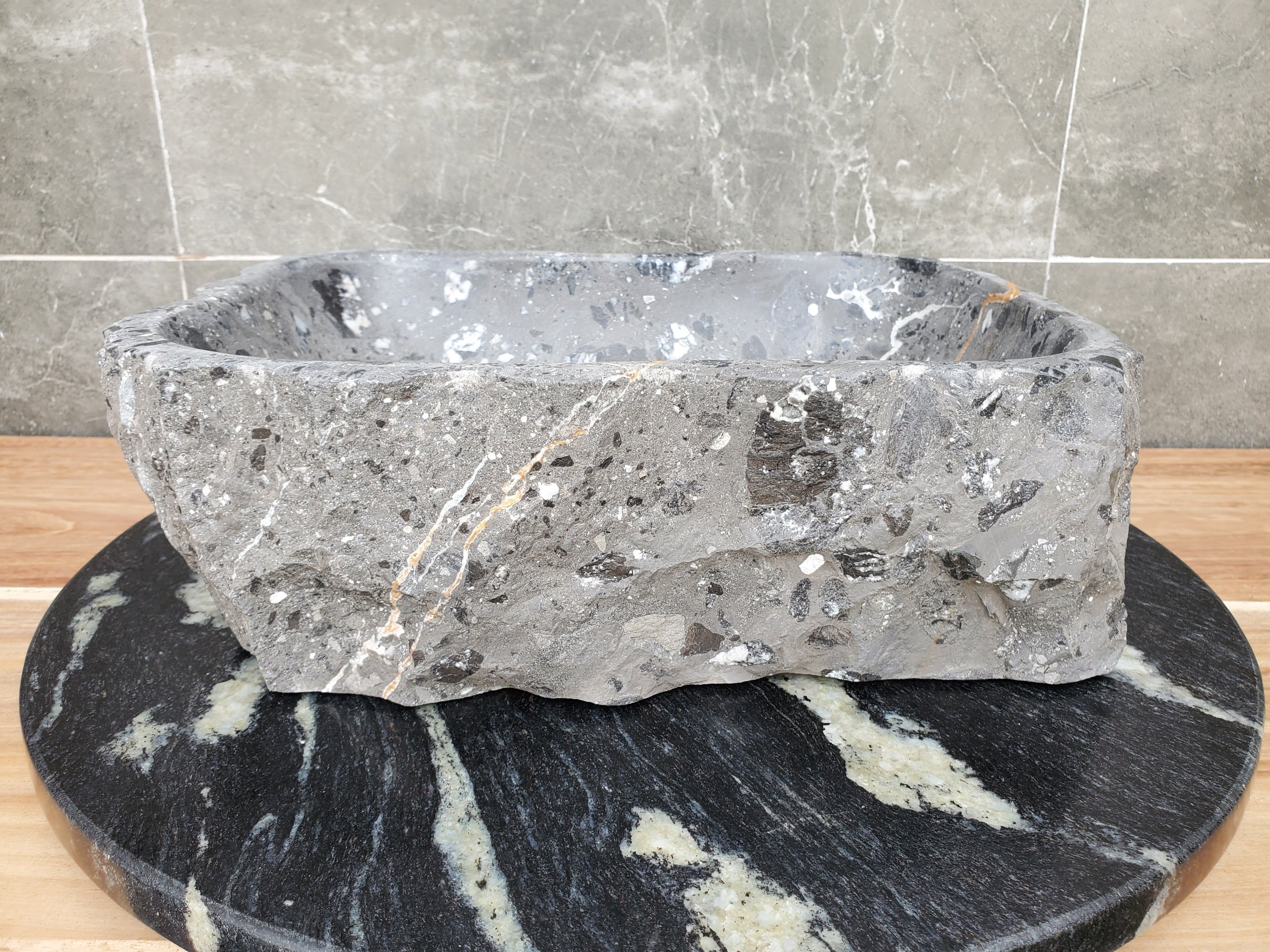 S29_25 Natural Stone Vessel Bathroom Sink - 15 x 11 inch
