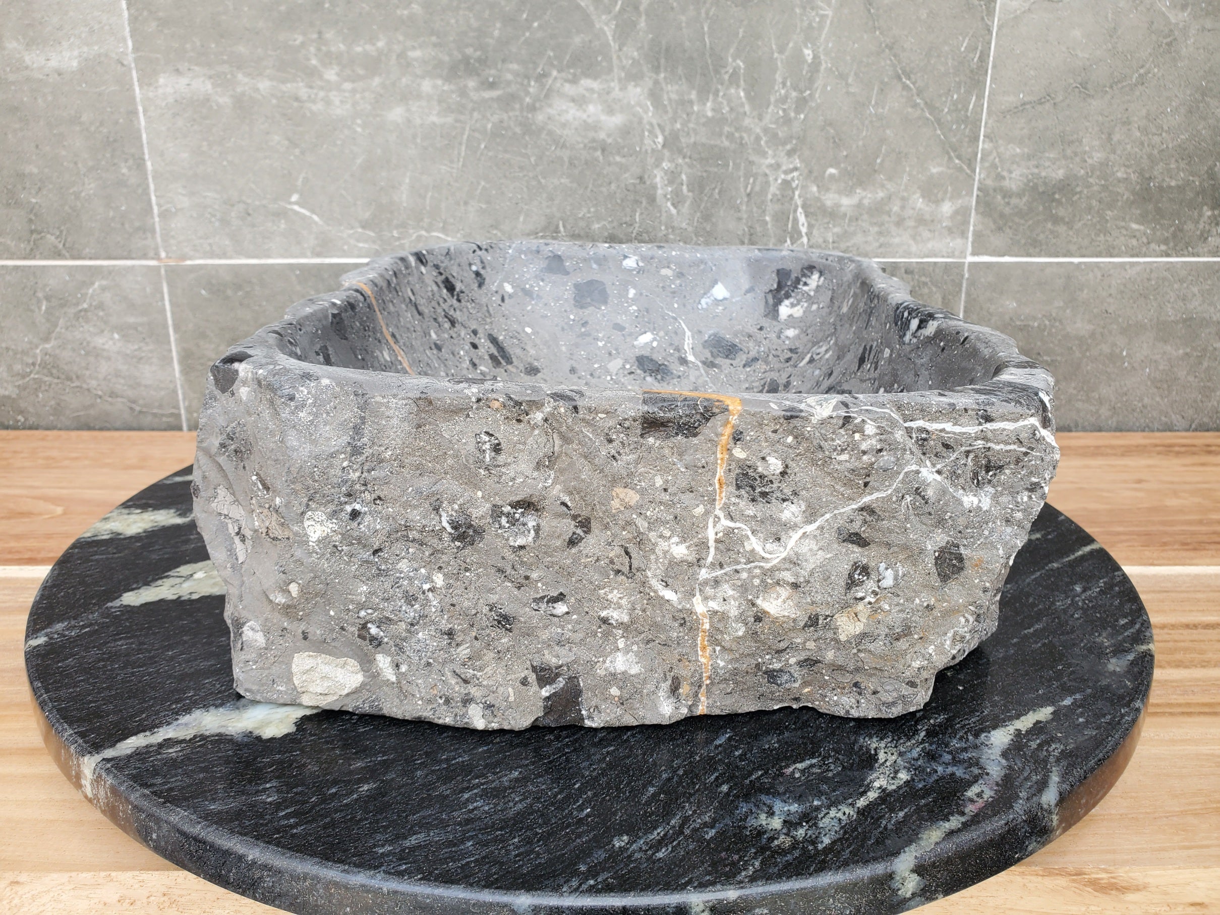 S29_25 Natural Stone Vessel Bathroom Sink - 15 x 11 inch