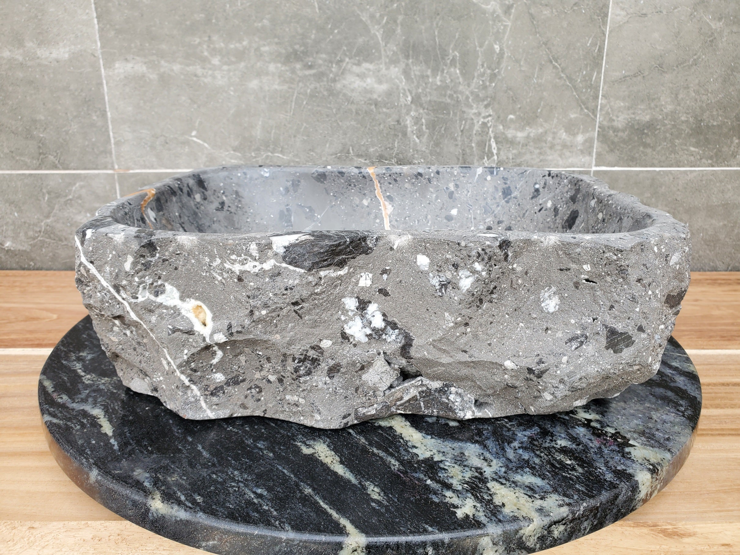 S29_25 Natural Stone Vessel Bathroom Sink - 15 x 11 inch