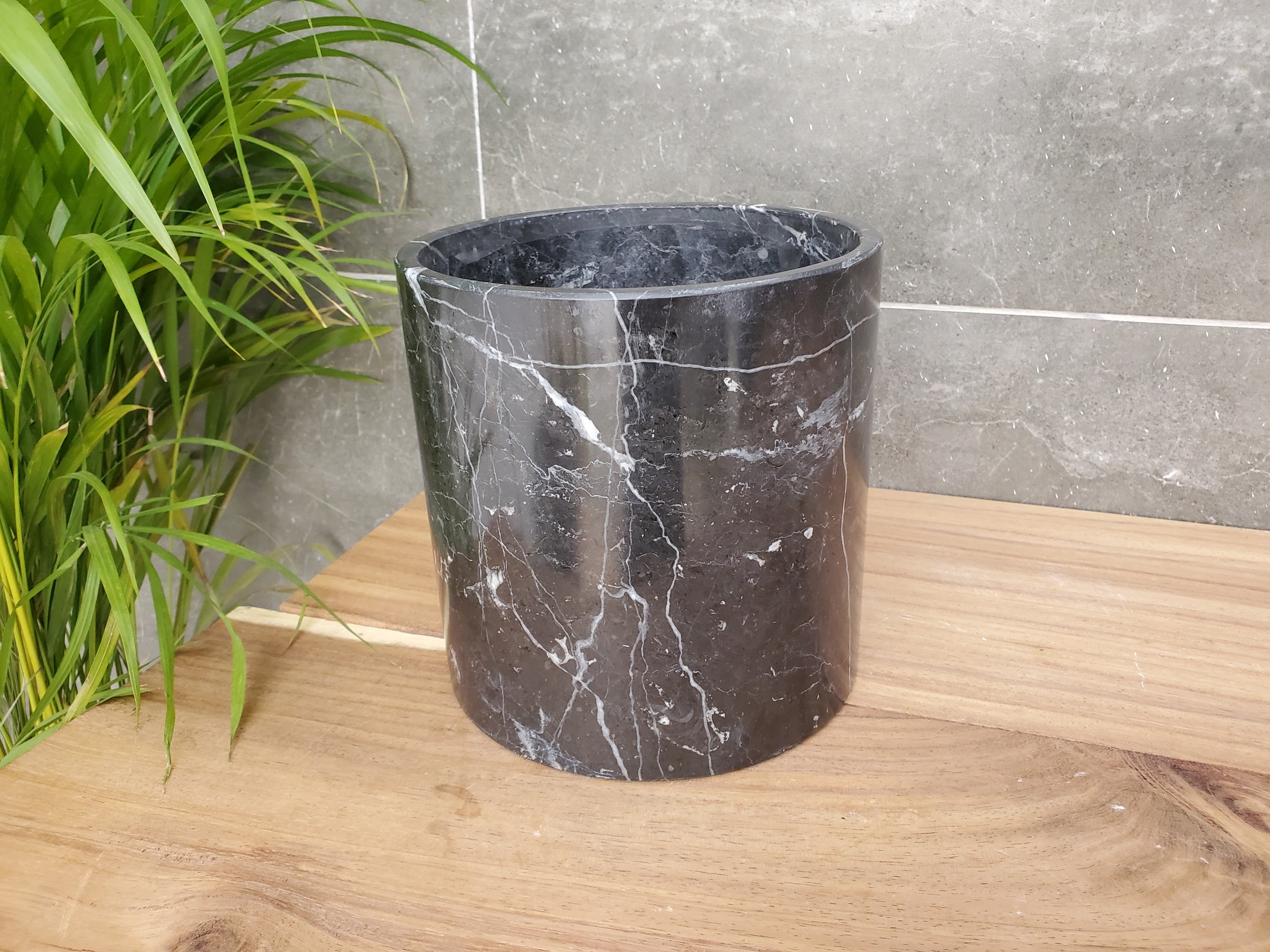 WB_09RD Black Marble Stone Waste Basket - Polished Finish