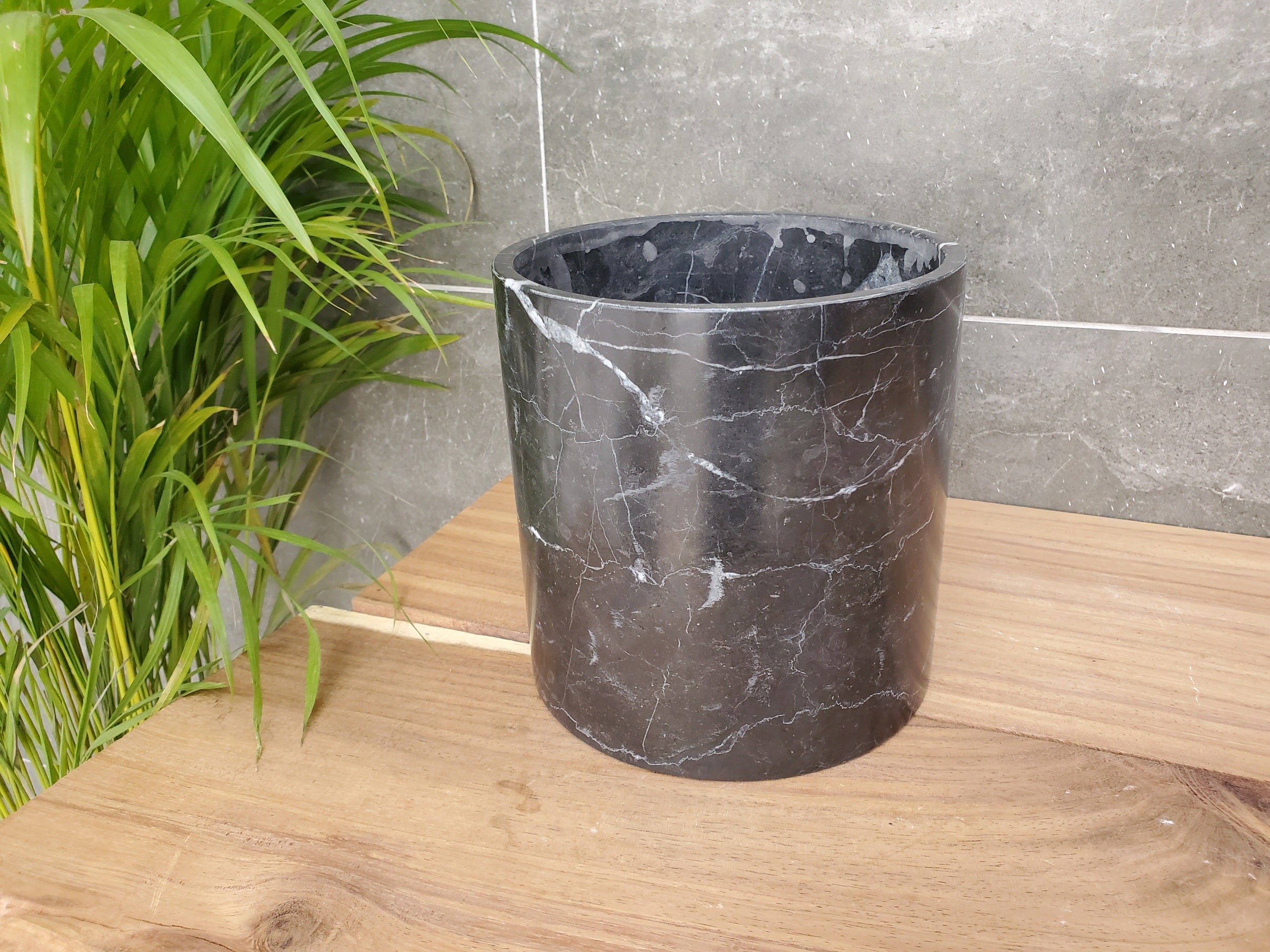 WB_09RD Black Marble Stone Waste Basket - Polished Finish