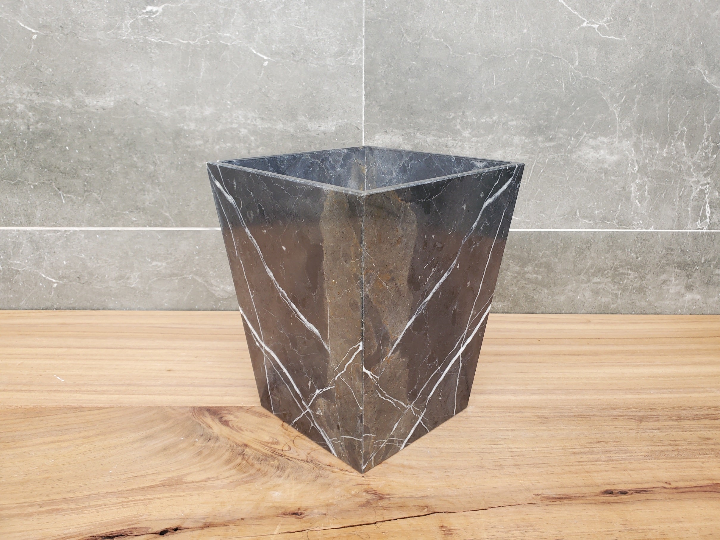 WB12SQ Marble Stone Waste Basket (Matte)