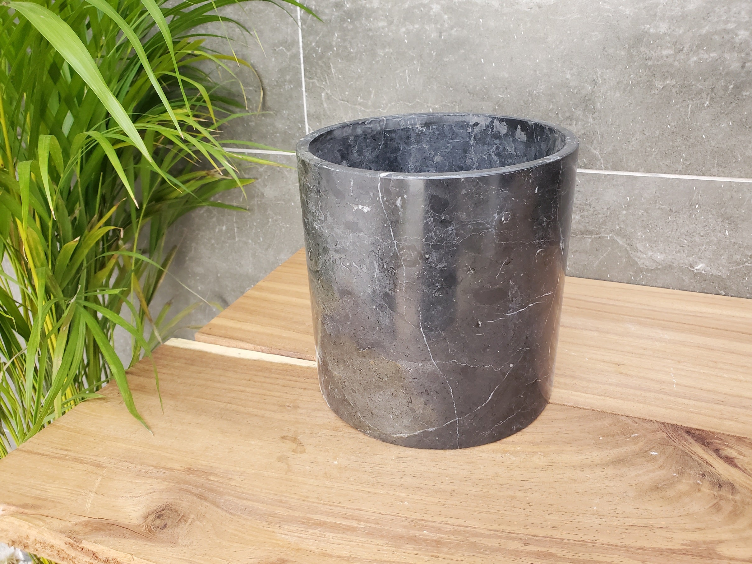 WB_09RD Black Marble Stone Waste Basket - Polished Finish