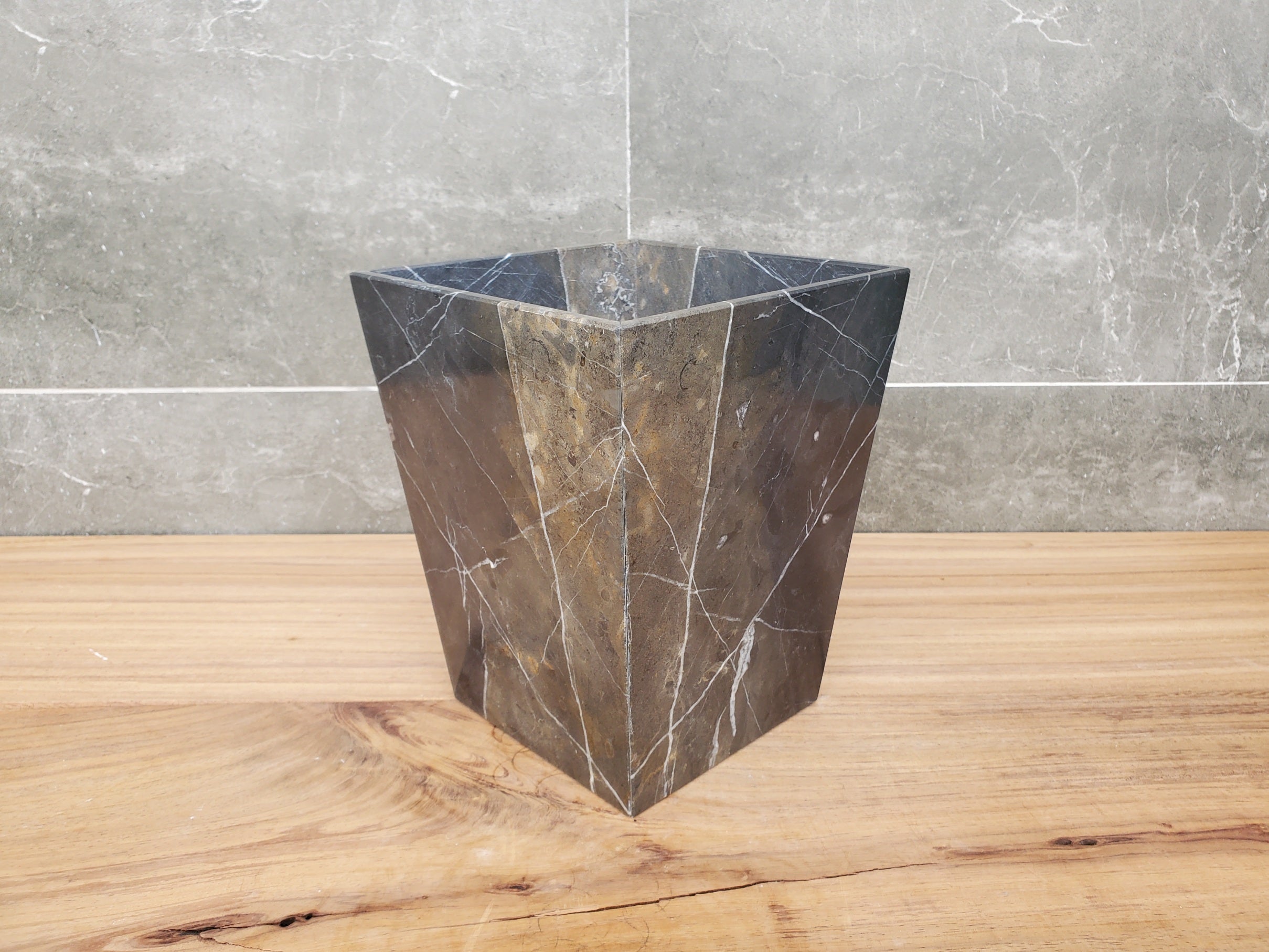 WB12SQ Marble Stone Waste Basket (Matte)
