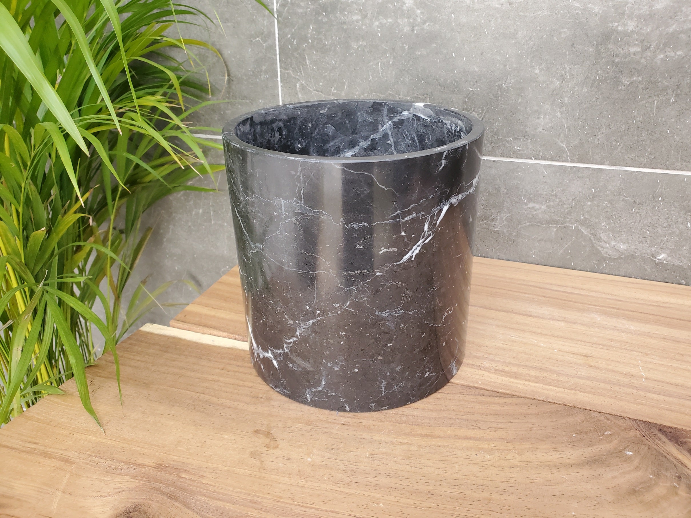 WB_09RD Black Marble Stone Waste Basket - Polished Finish