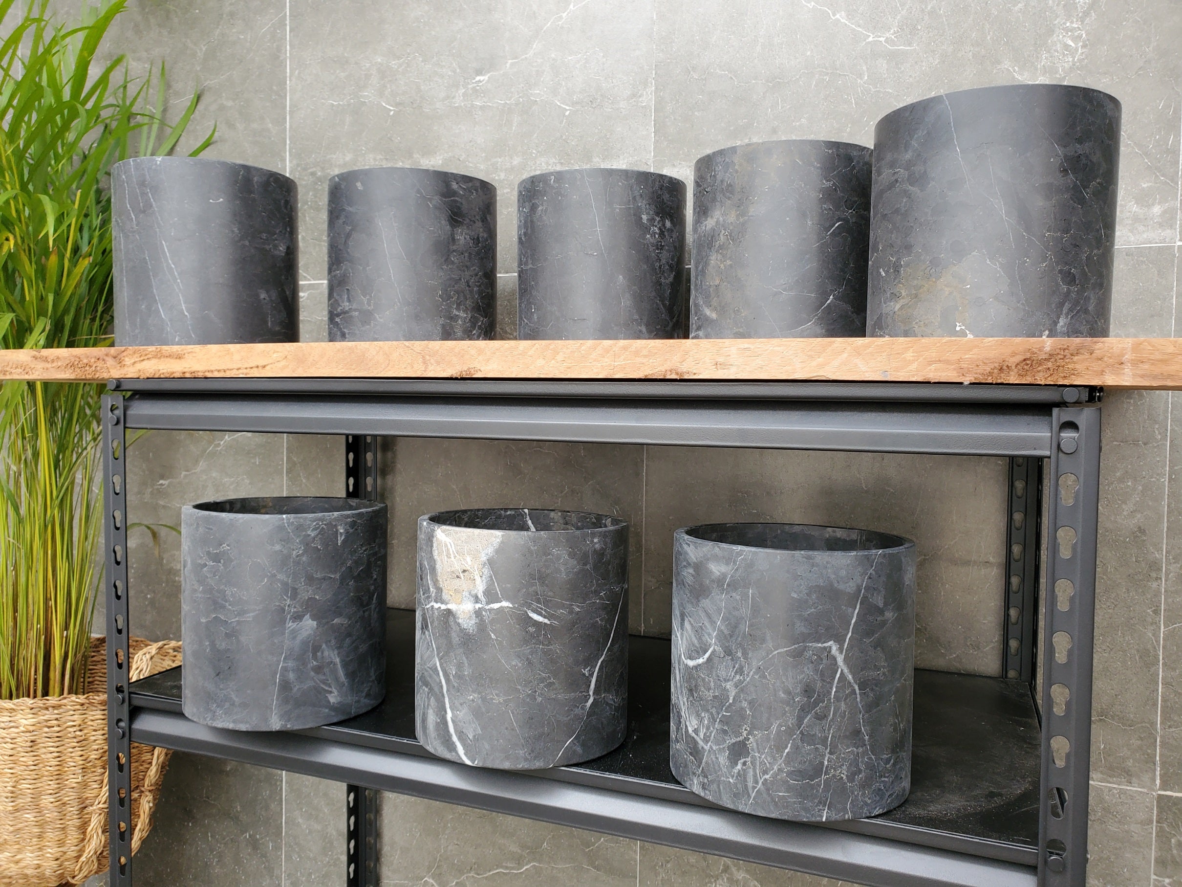 WB_11RD Black Marble Stone Waste Basket - Matte Finish