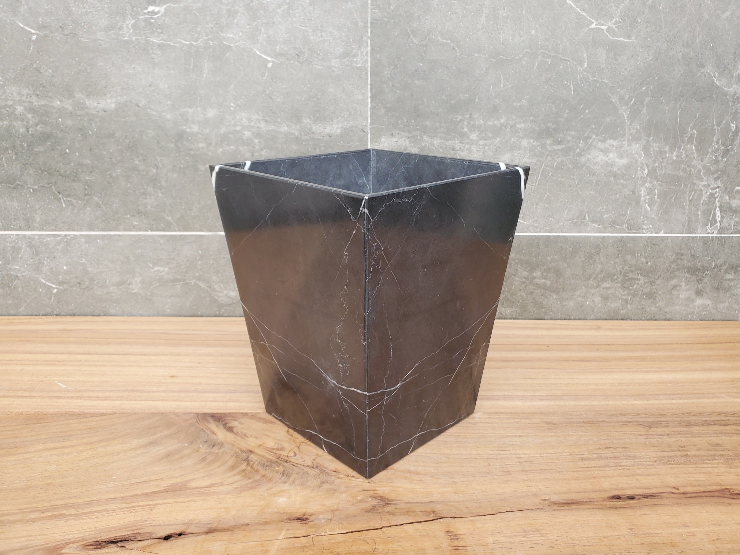 WB12SQ Marble Stone Waste Basket (Matte)