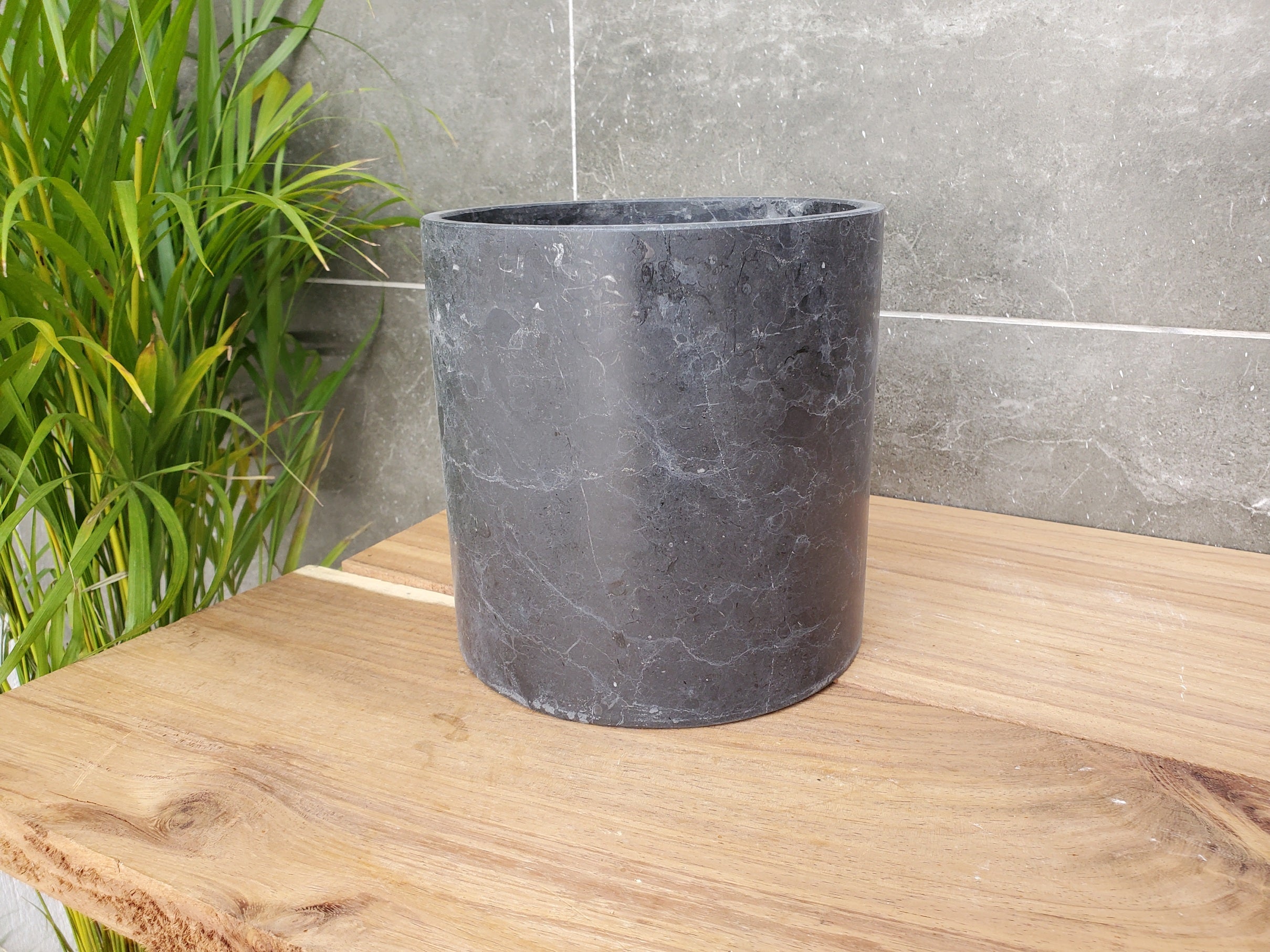 WB_11RD Black Marble Stone Waste Basket - Matte Finish