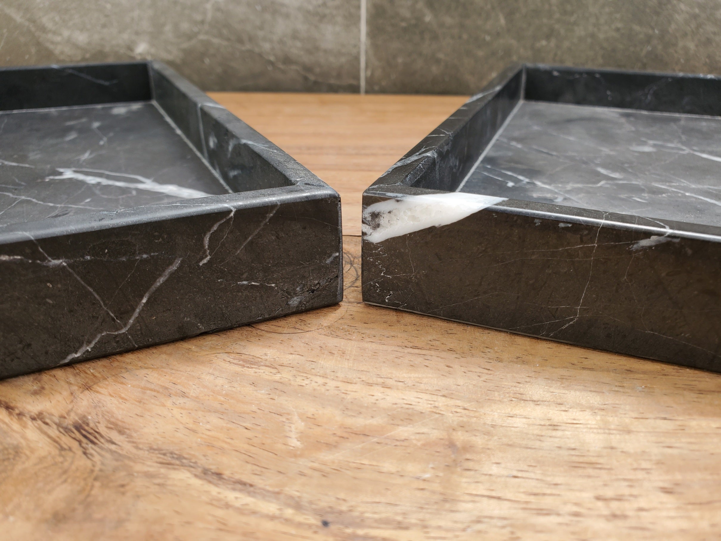 TRAY09 Black Polished Edge Marble Tray, Jewelry Organizer Bath Home