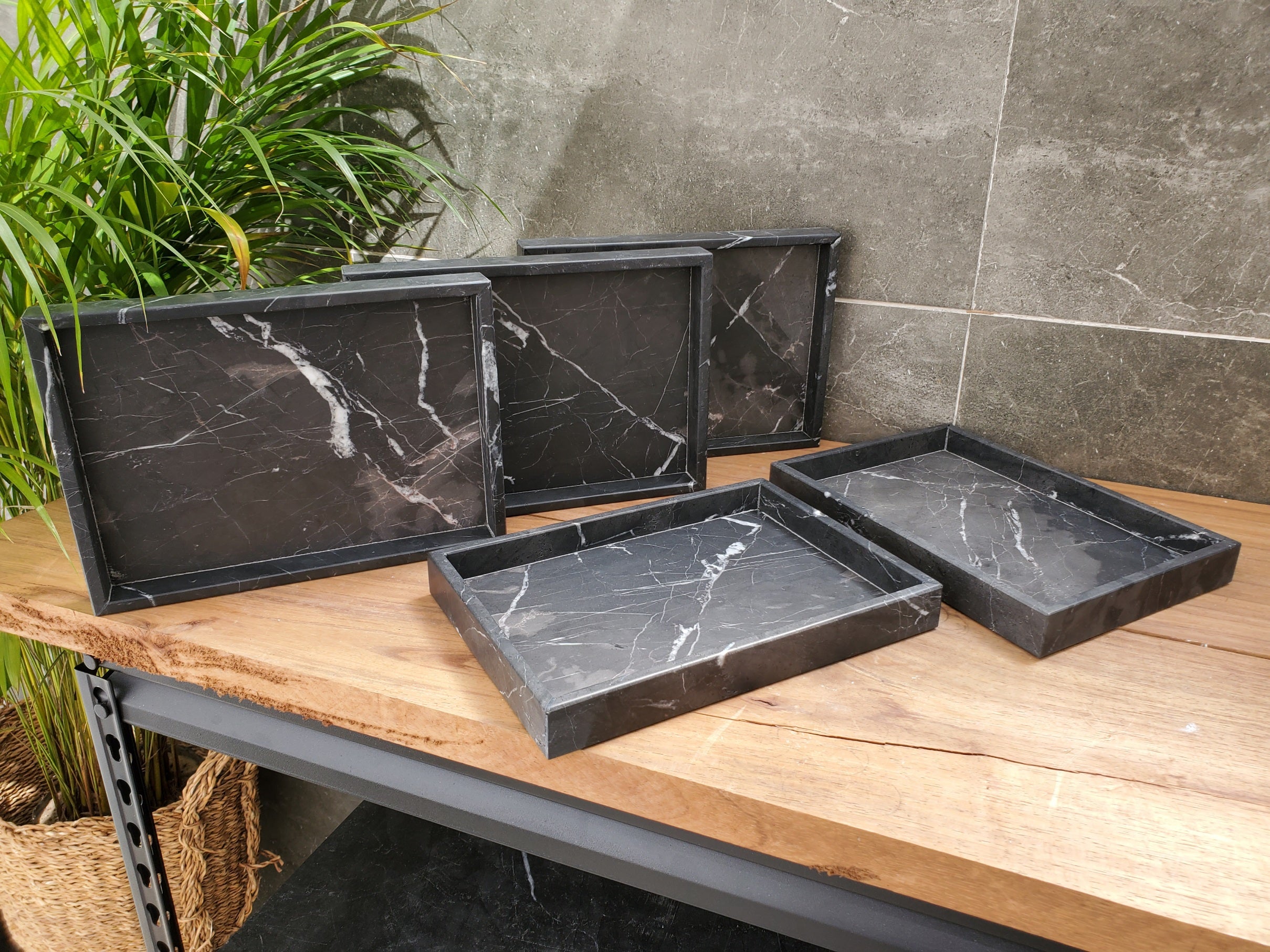 TRAY10 Black Matte Marble Tray, Jewelry Organizer Bath Home