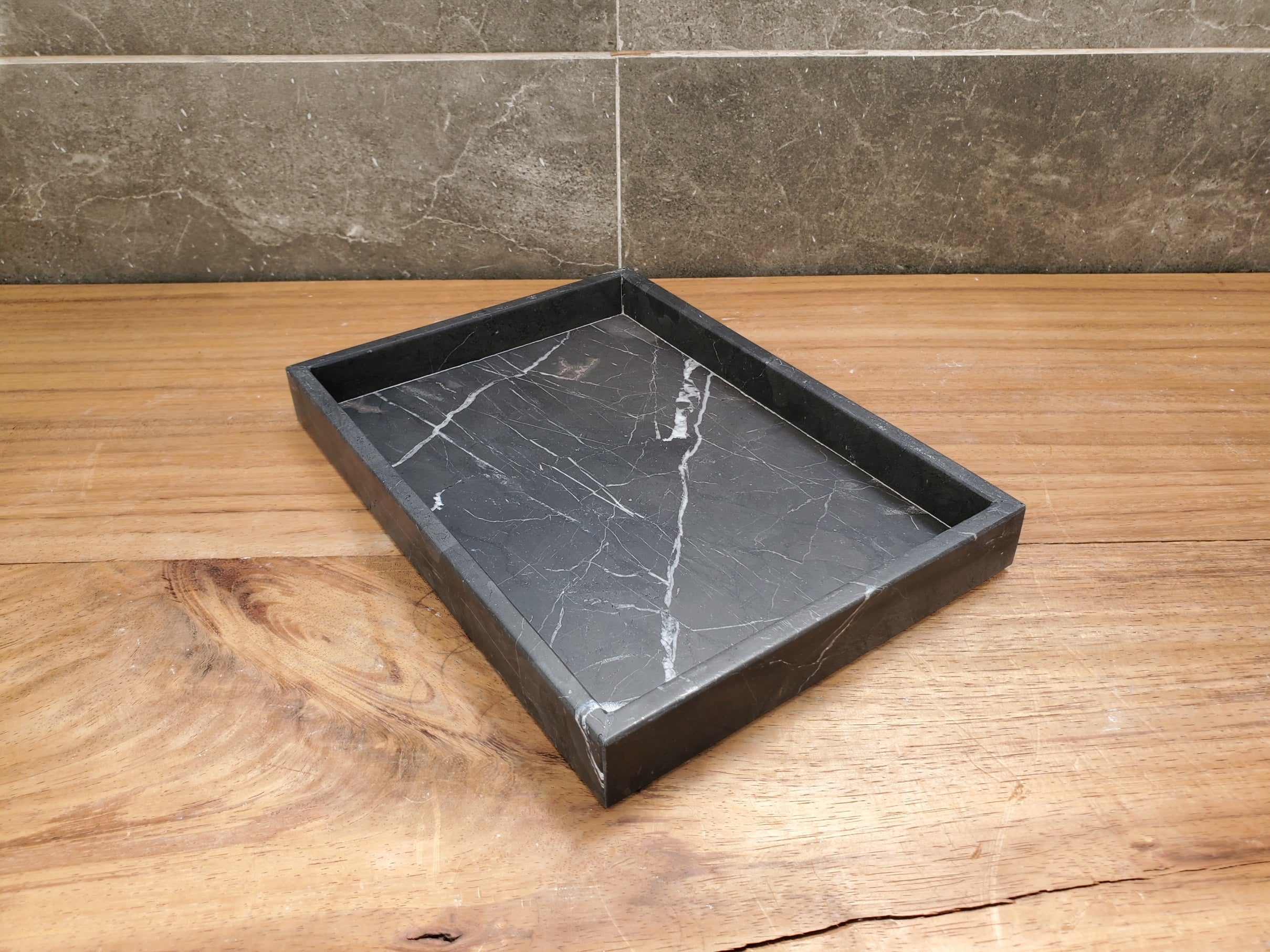 TRAY10 Black Matte Marble Tray, Jewelry Organizer Bath Home