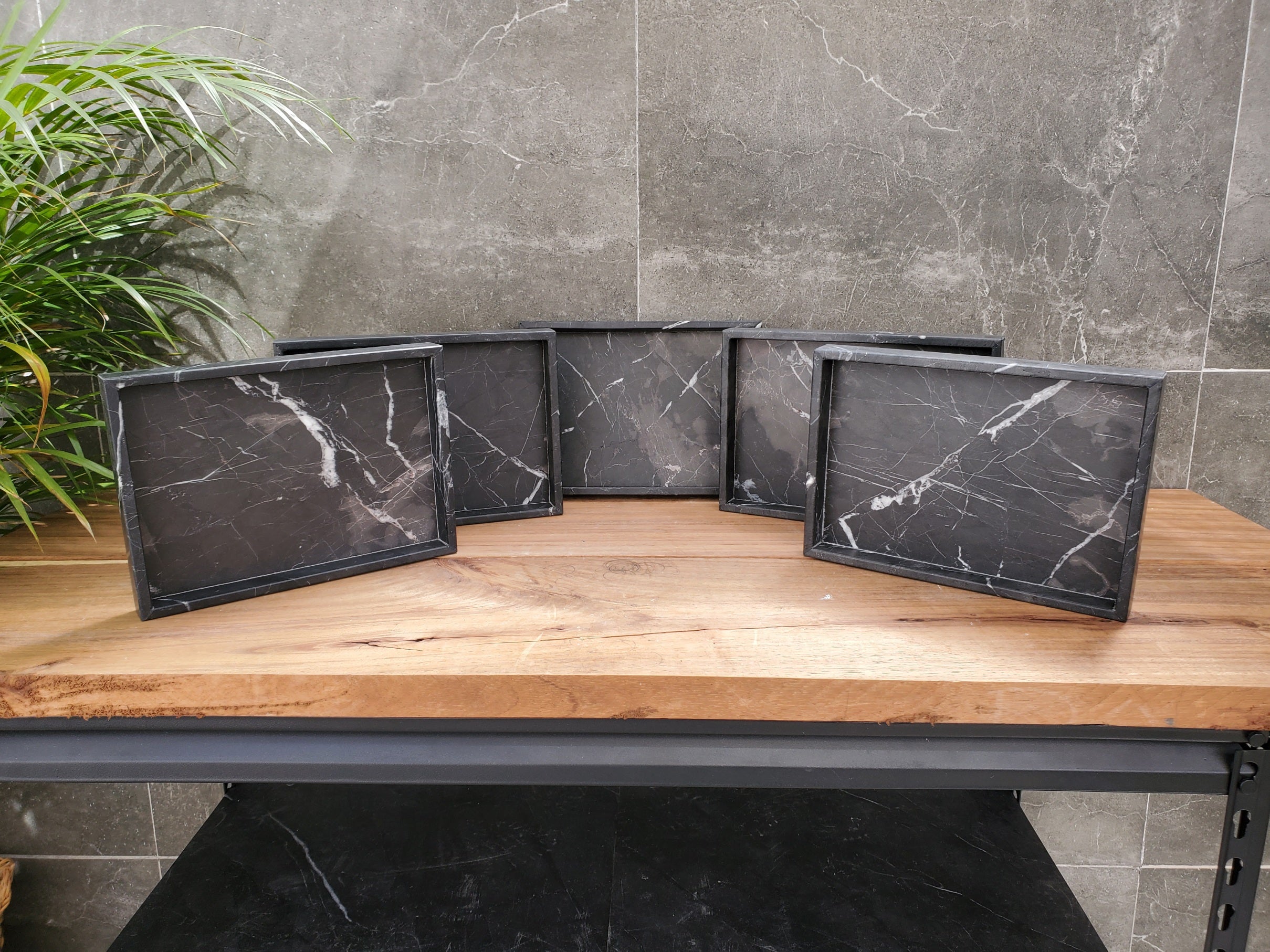TRAY09 Black Polished Edge Marble Tray, Jewelry Organizer Bath Home