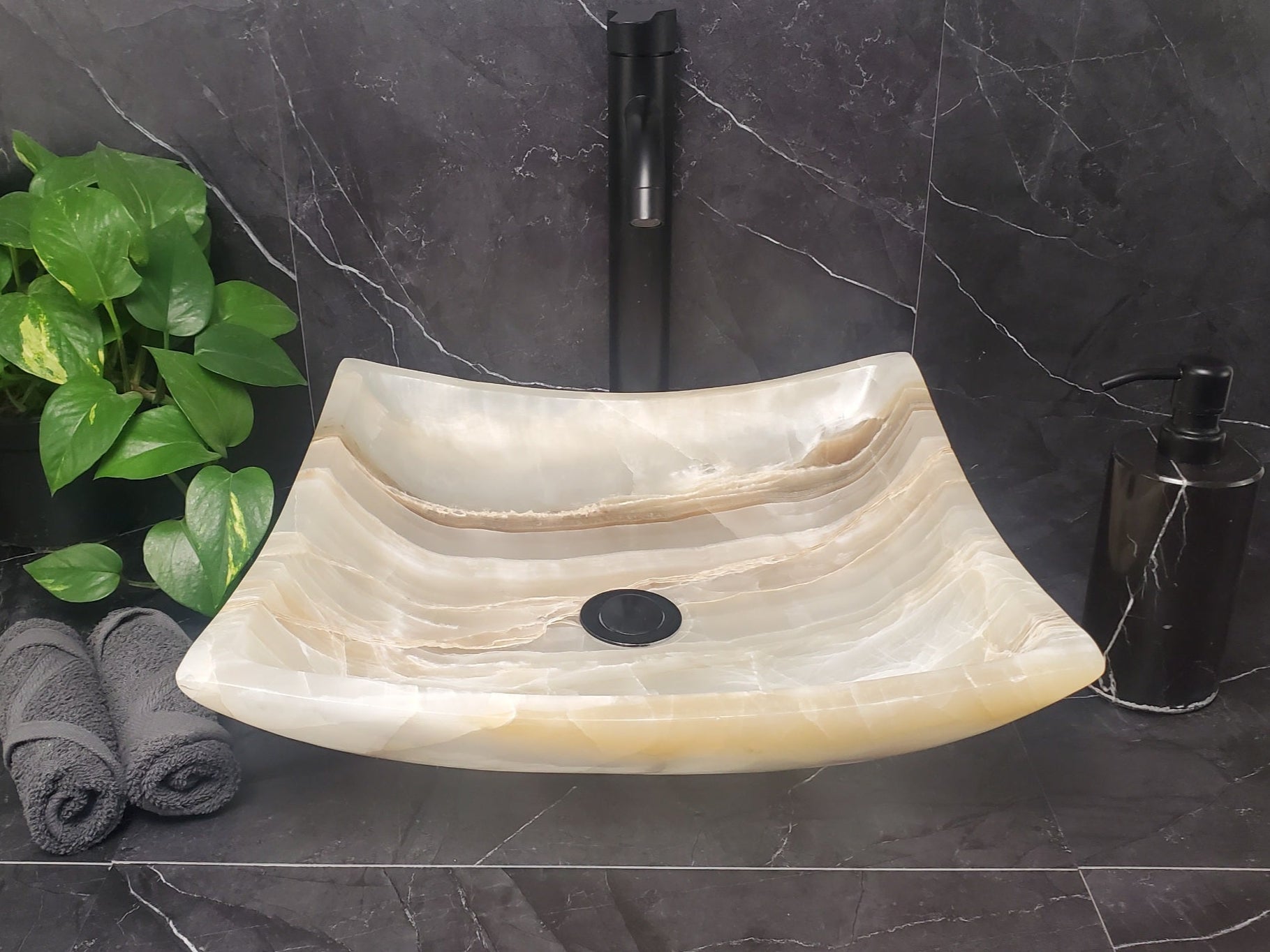 S25_01 Square Onyx Vessel Bathroom Sink