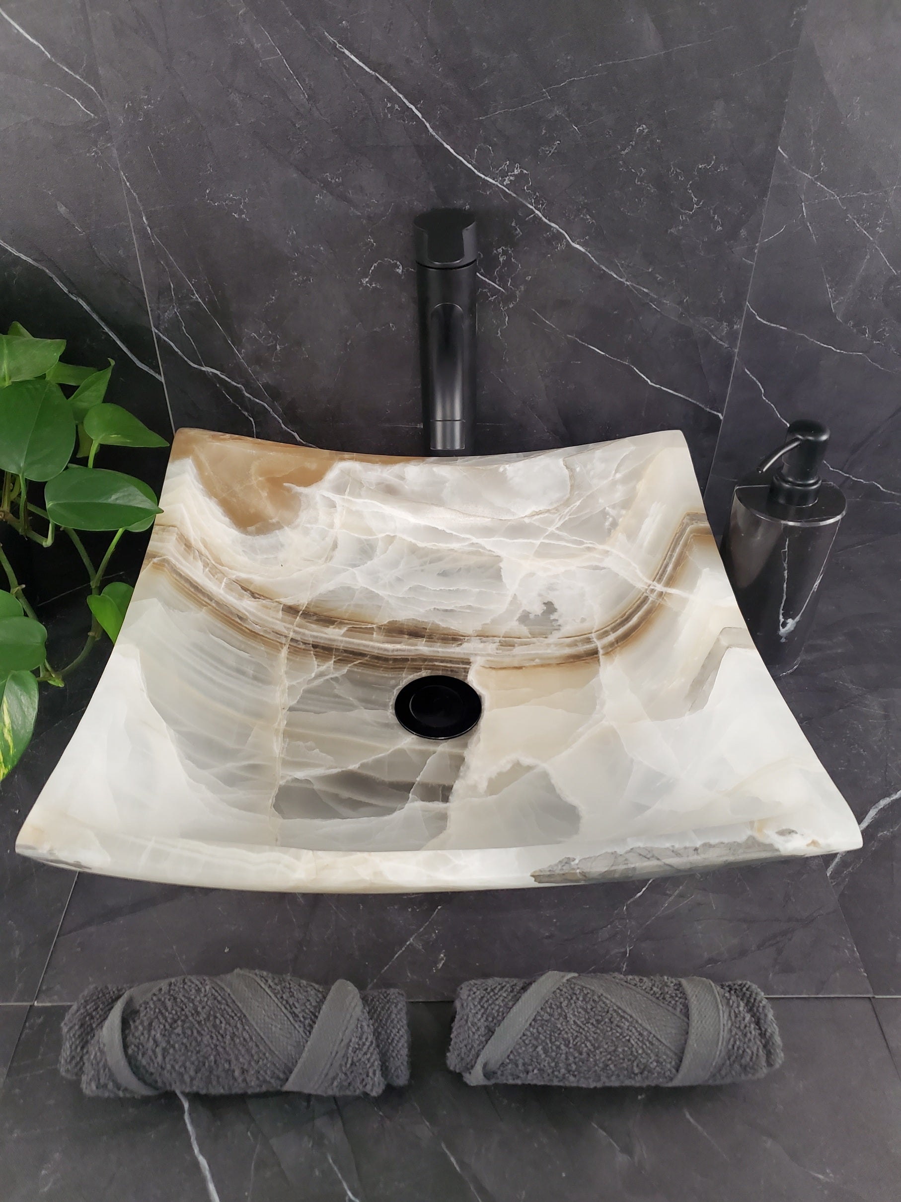 S26_01 Square Onyx Vessel Bathroom Sink