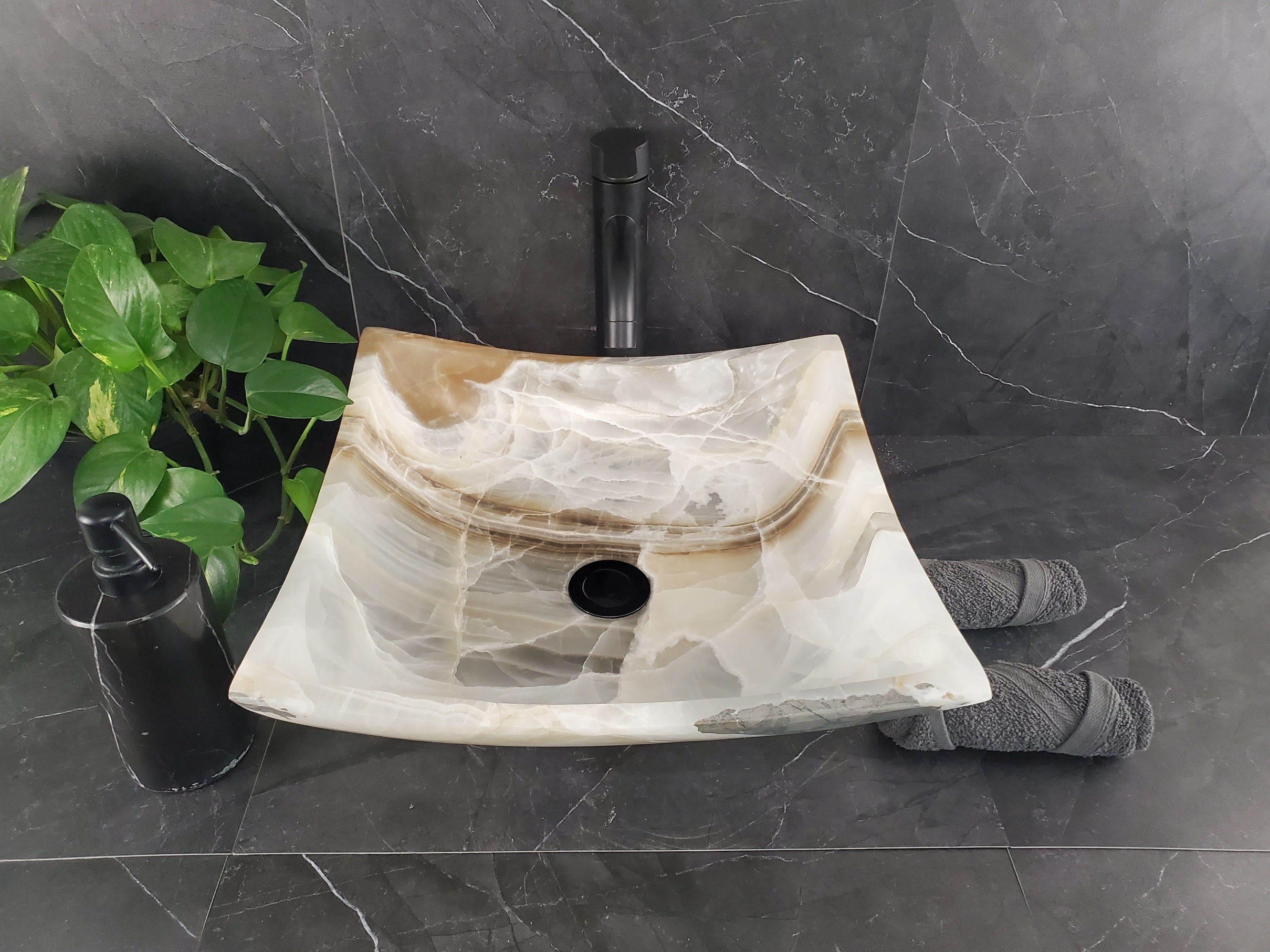 S26_01 Square Onyx Vessel Bathroom Sink