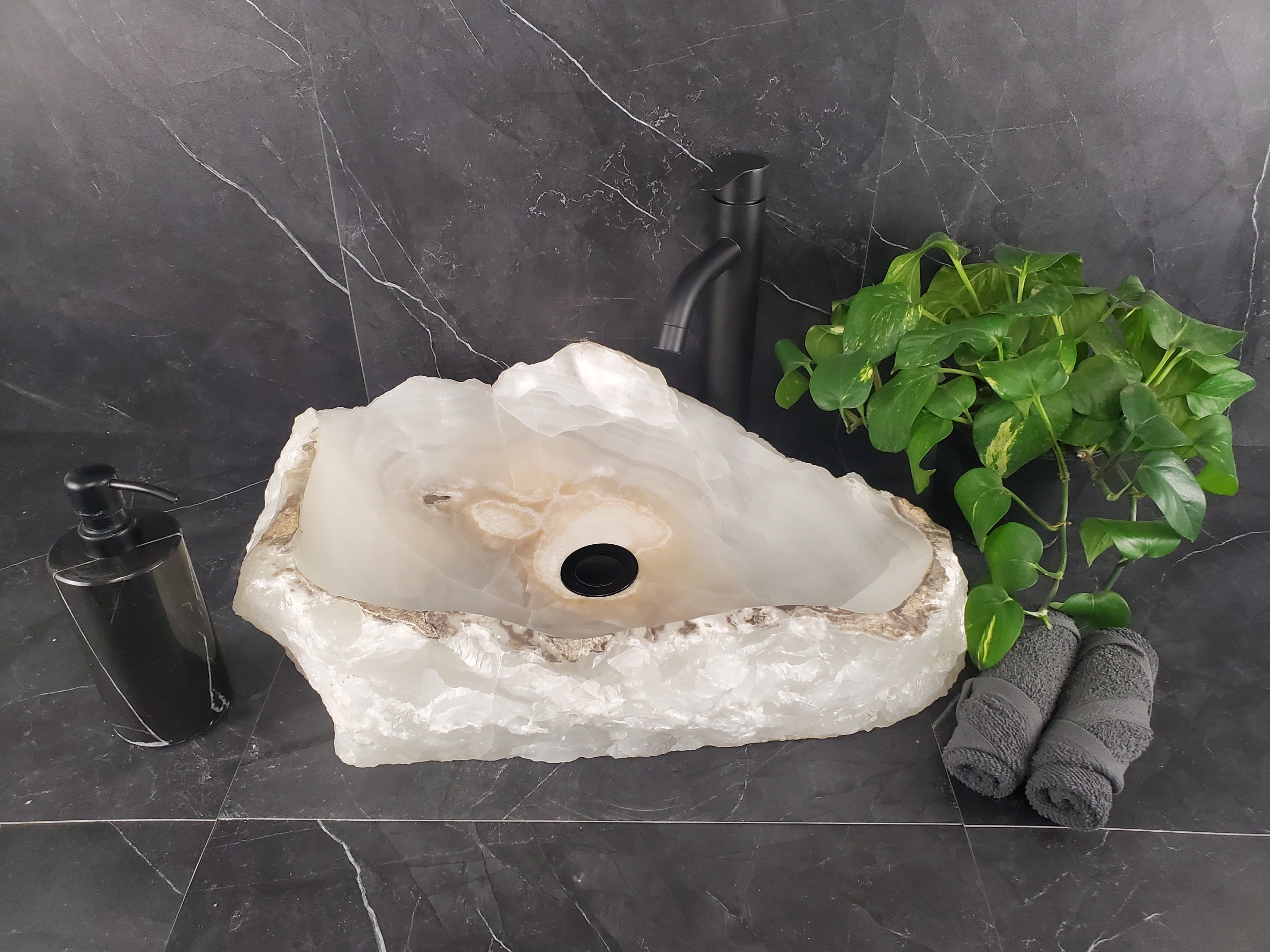 S26_05 Onyx Stone Bathroom Vessel Sink - 19.5 x 15.5 inch