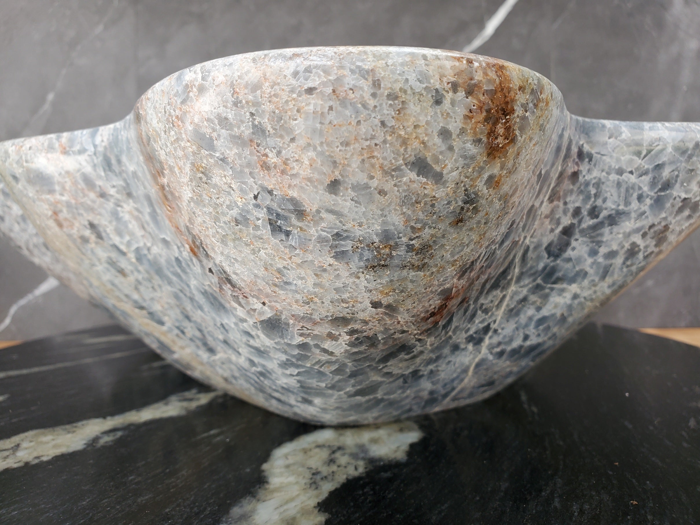 S34_13 Fluorite Wavy Stone Vessel Sink - 15.5 x 15.5 inch