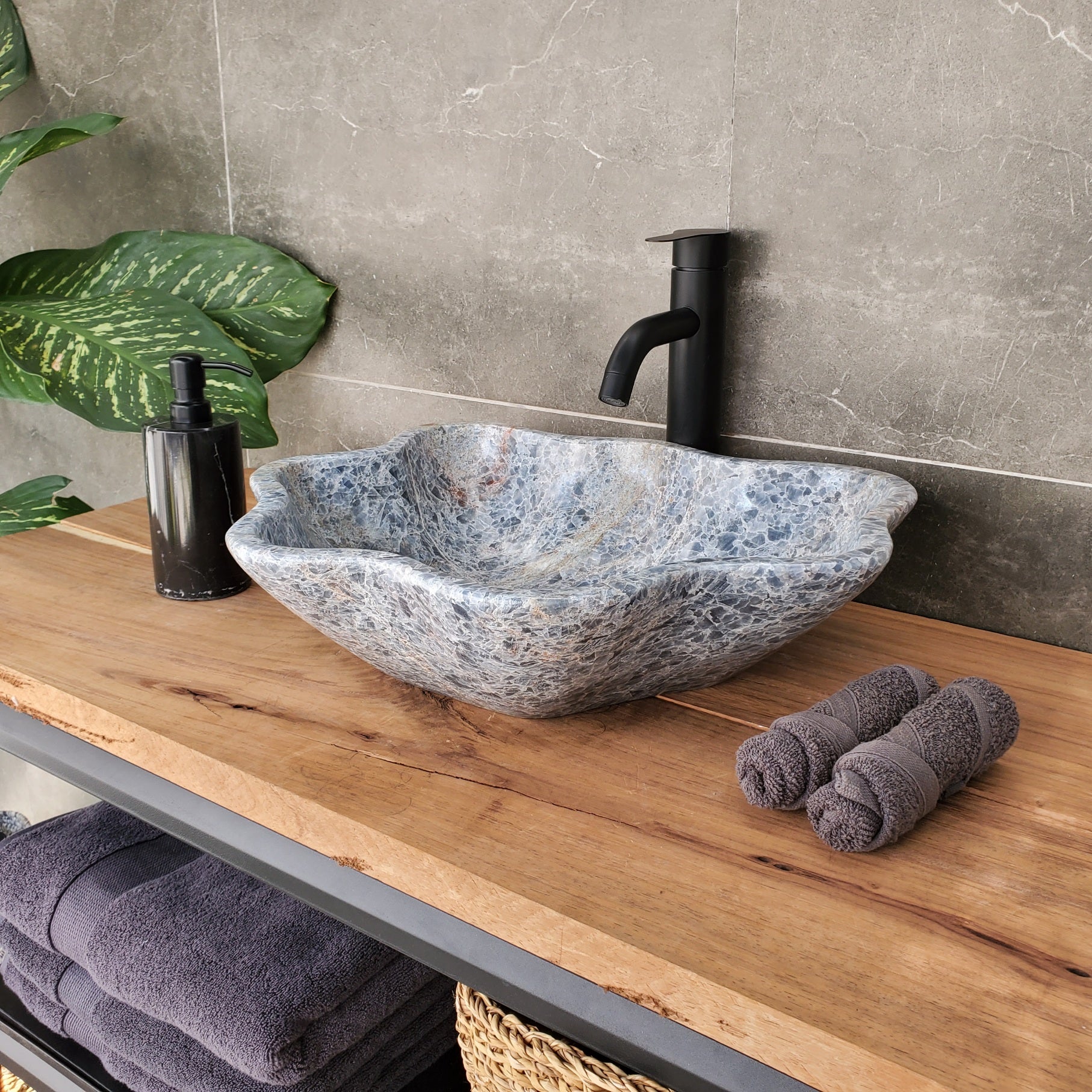 S34_13 Fluorite Stone Vessel Sink - Wavy