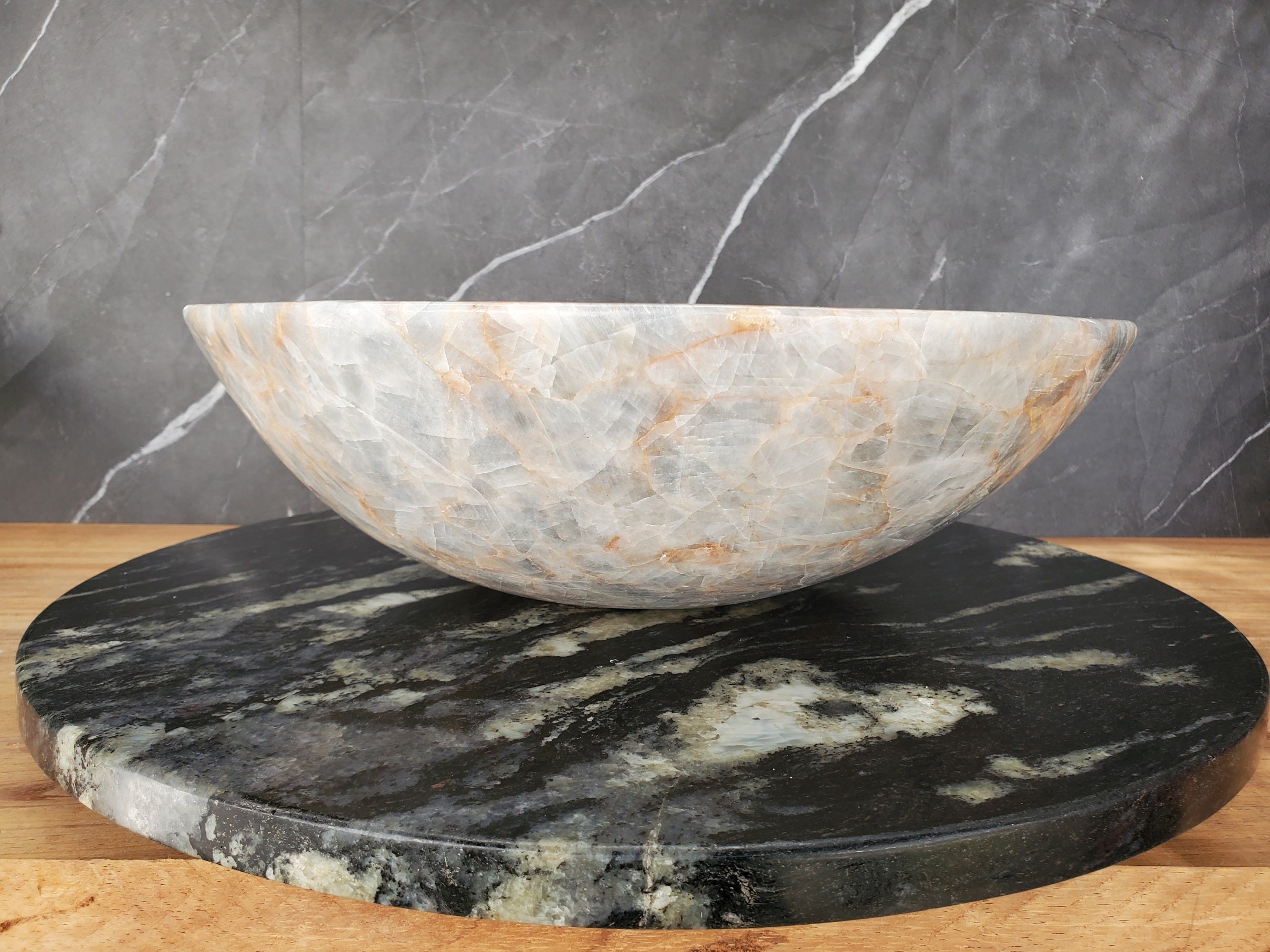 S34_12 Fluorite Stone Round Vessel Sink - 15.5 x 15.5 inch