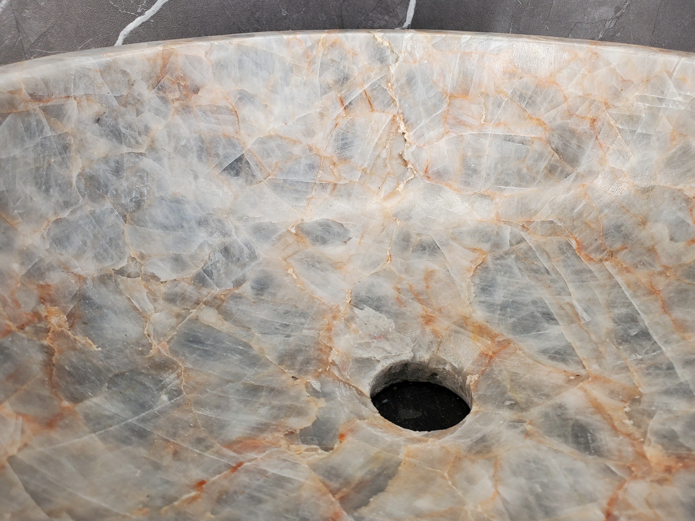 S34_12 Fluorite Stone Round Vessel Sink - 15.5 x 15.5 inch