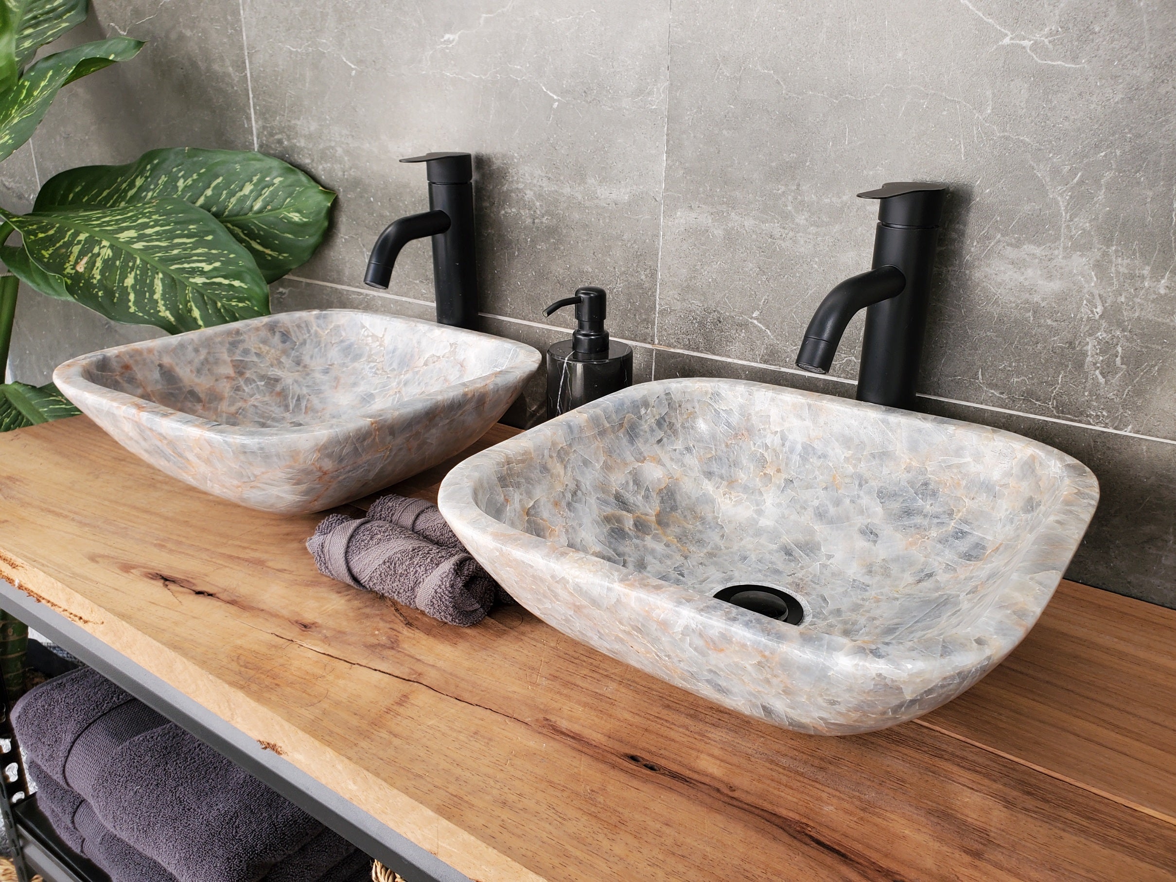 SET3402 Fluorite Stone Master Bath Set of 2 (Two) Vessel Sinks