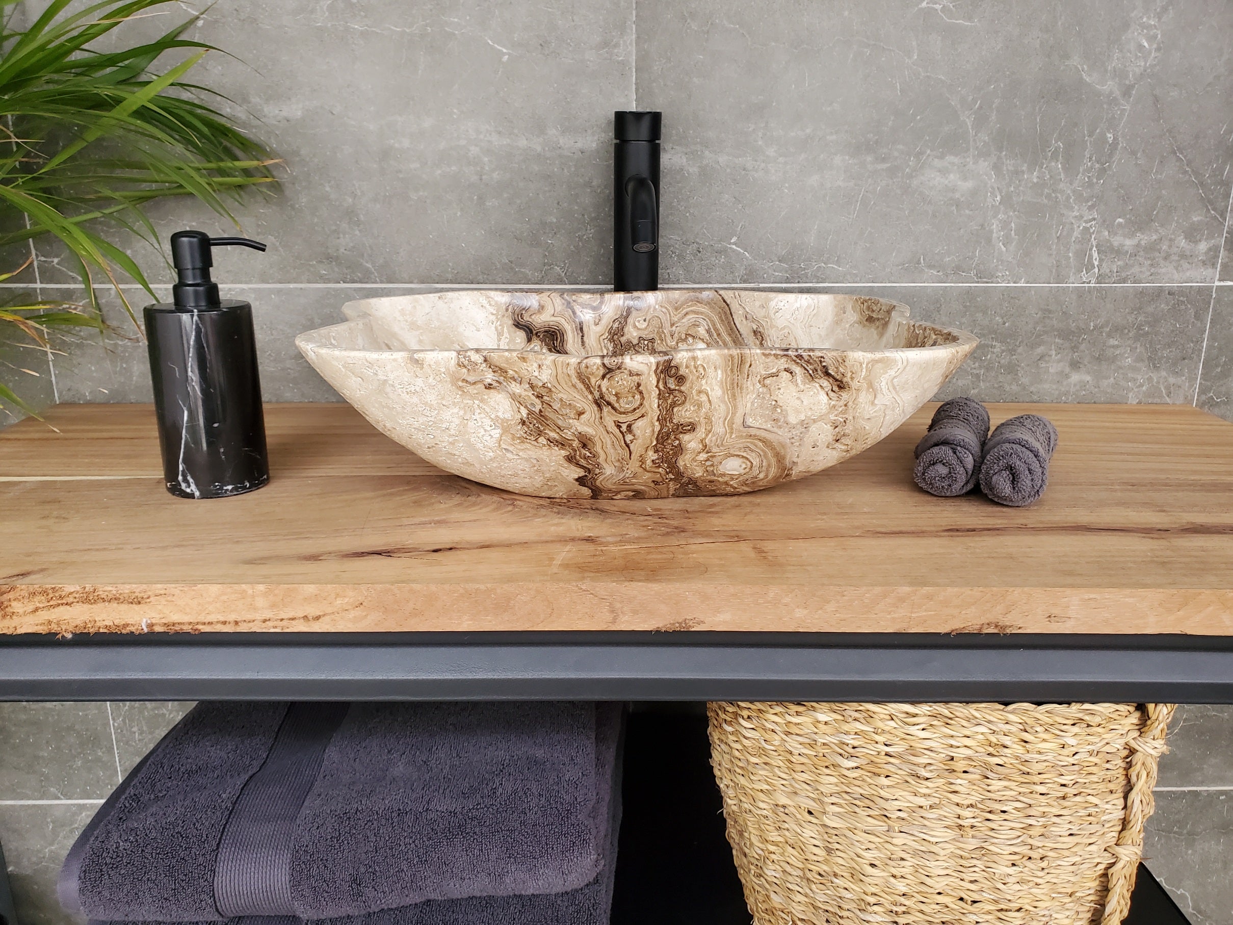 S33_41 Marble Stone Vessel Sink - 18 x 14 inch
