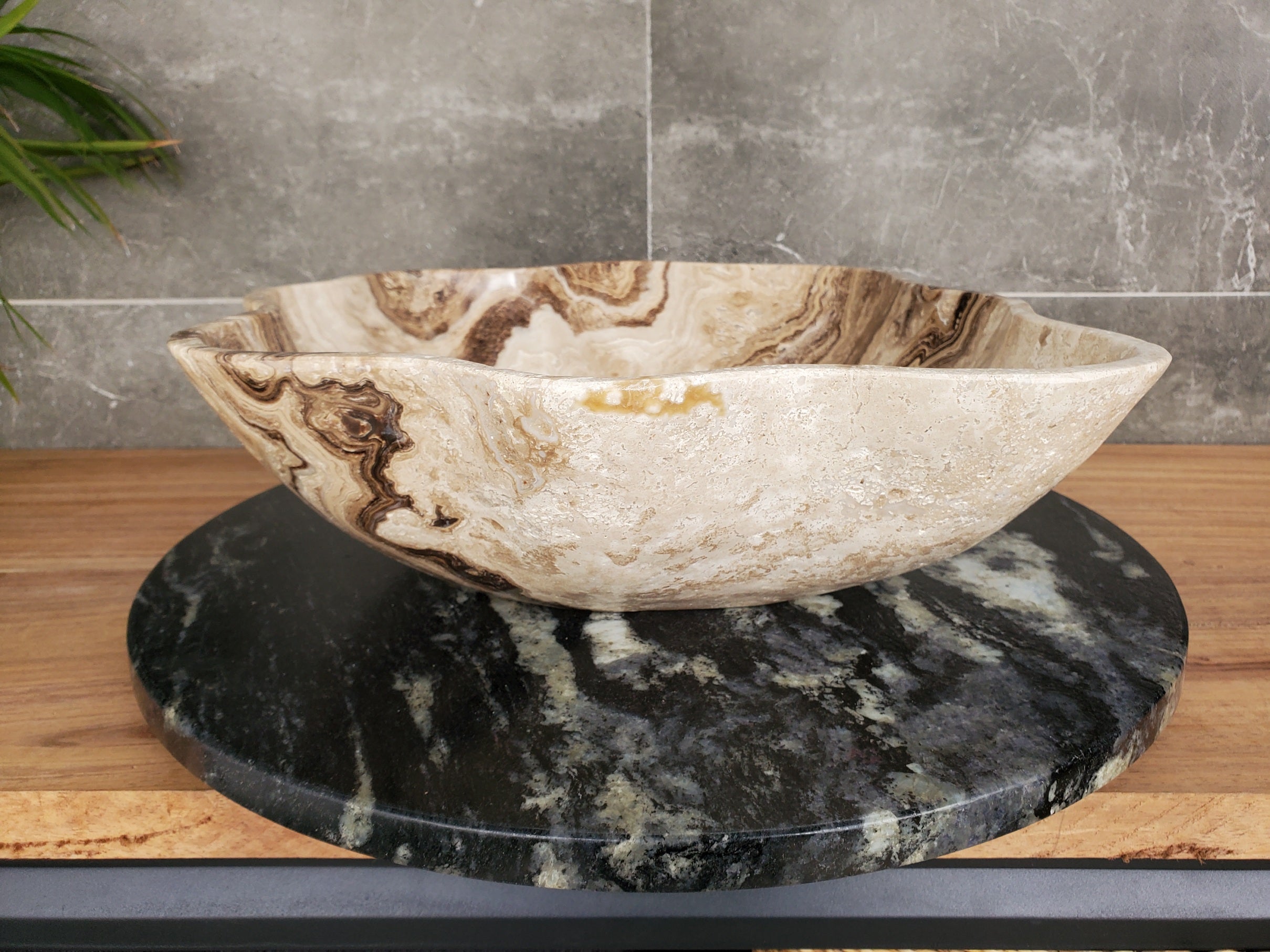 S33_42 Marble Stone Vessel Sink - 18 x 15.5 inch