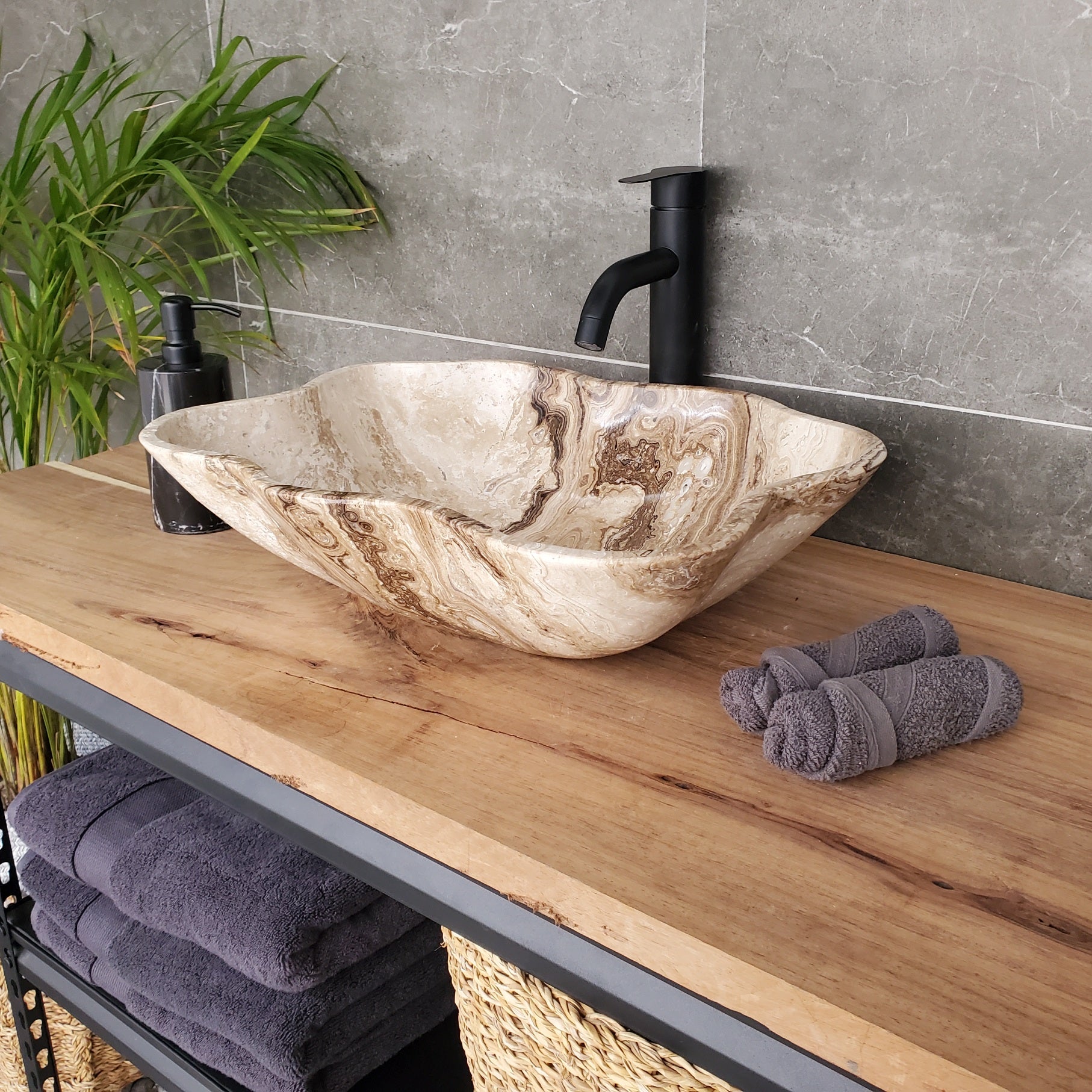 S33_41 Marble Stone Vessel Sink - 18 x 14 inch
