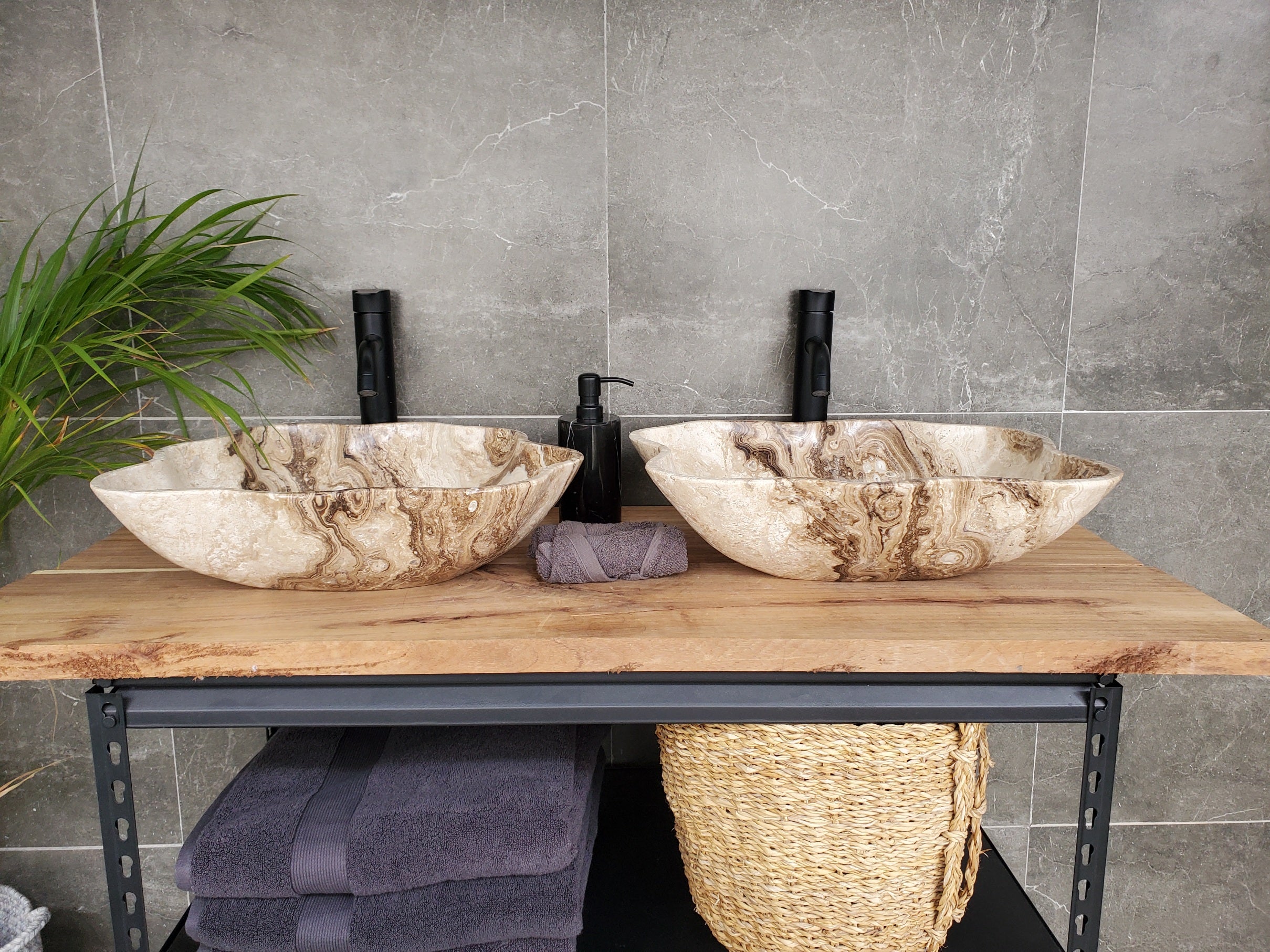 SET3302 Marble Stone Master Bath Set of 2 (Two) Vessel Sinks