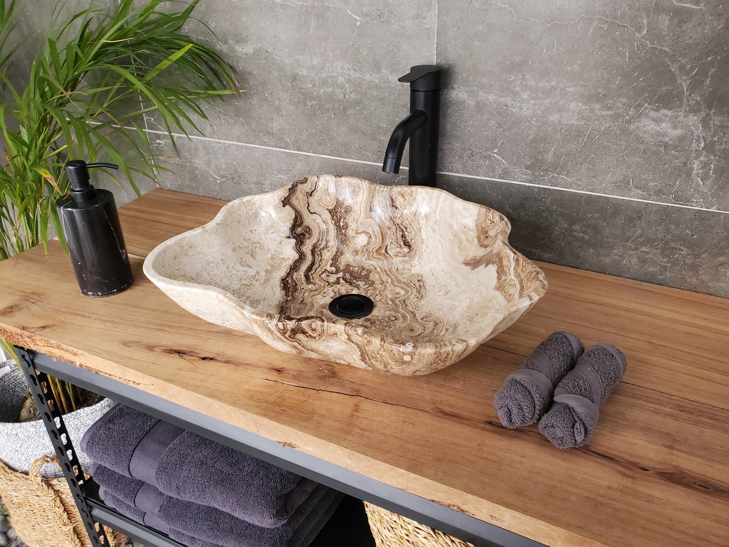 S33_42 Marble Stone Vessel Sink - 18 x 15.5 inch