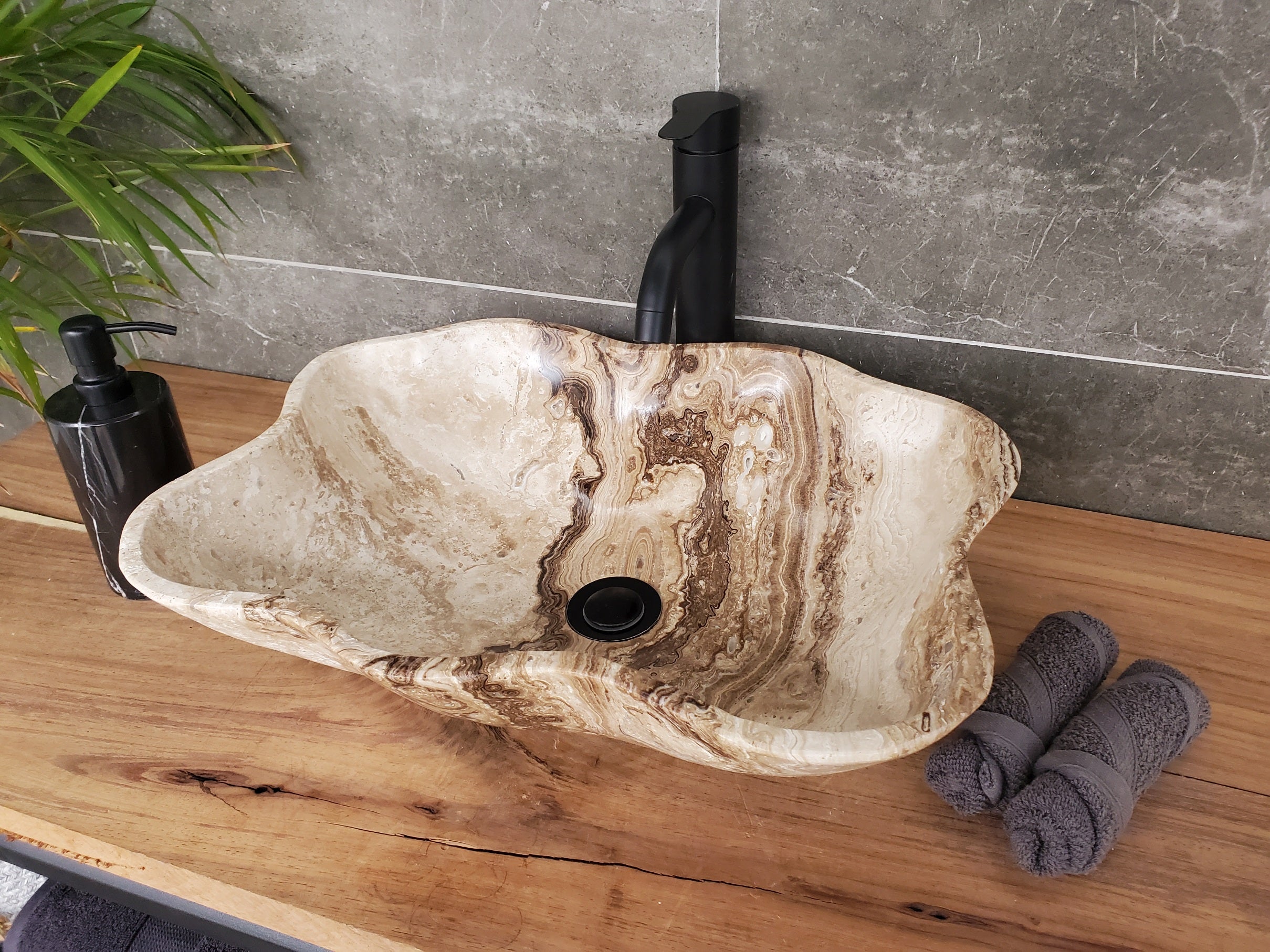 S33_41 Marble Stone Vessel Sink - 18 x 14 inch