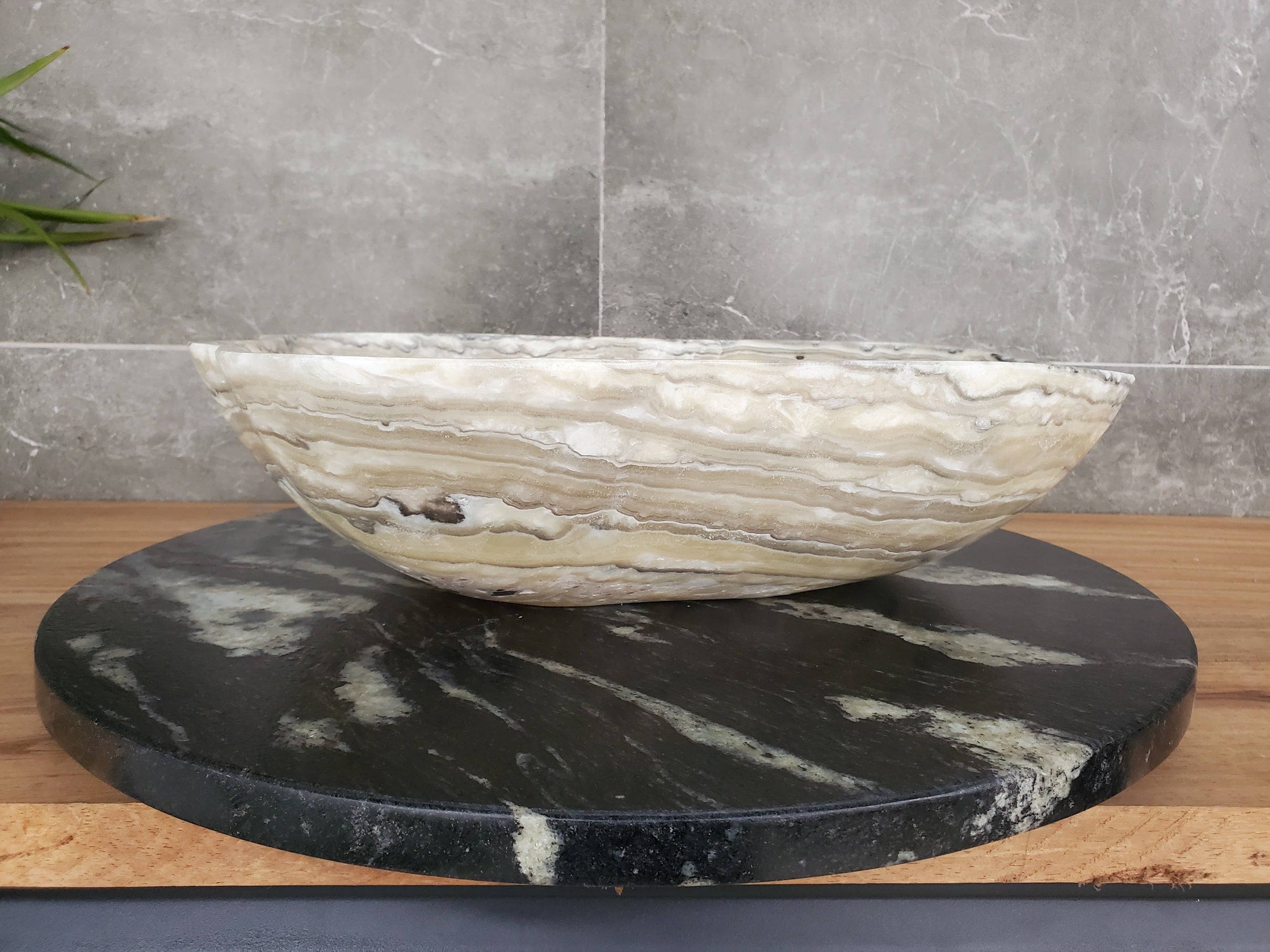 S33_34 Onyx Stone Vessel Bathroom Sink - 16.5 x 15 inch