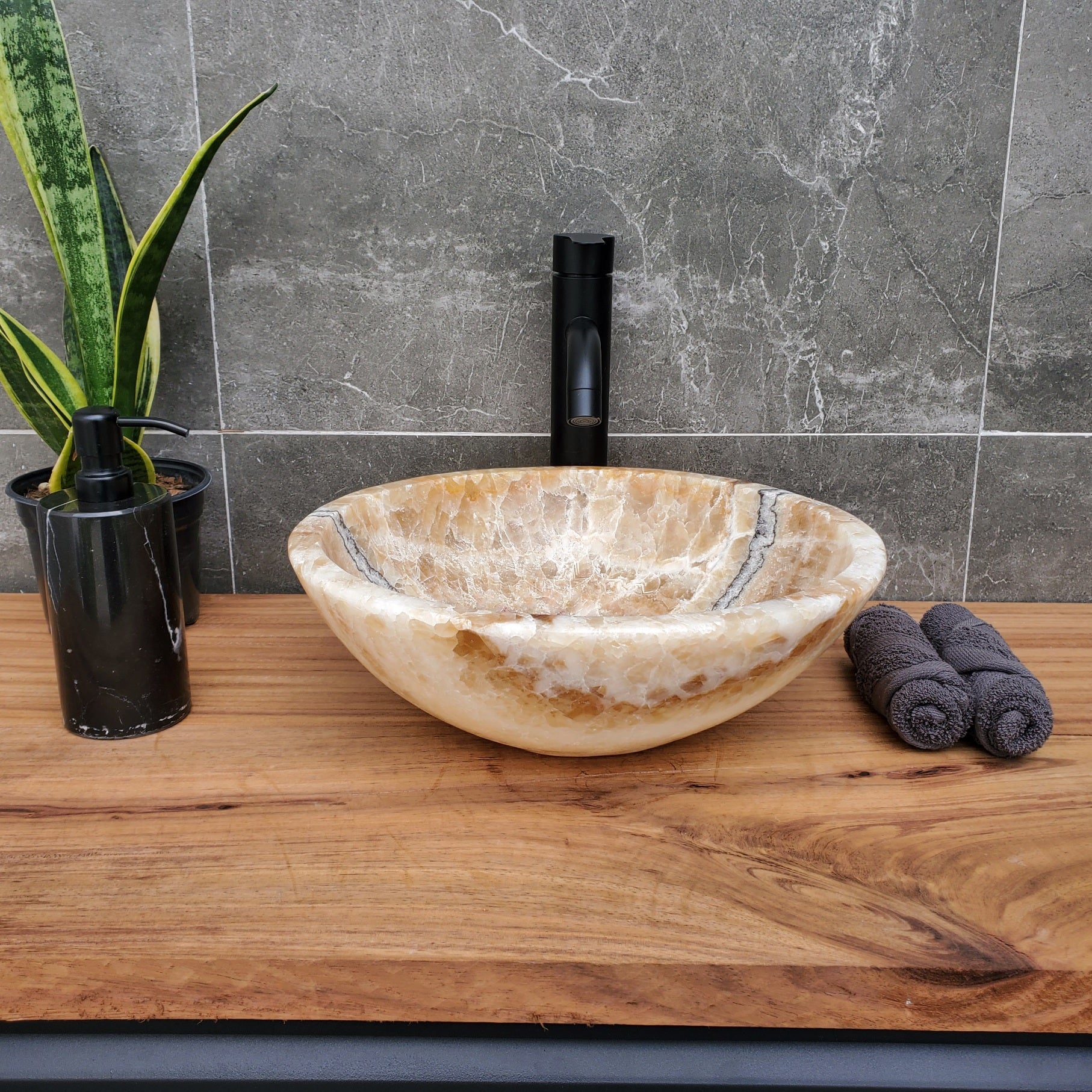S31_08 Onyx Stone Vessel Sink - 13.5 inch