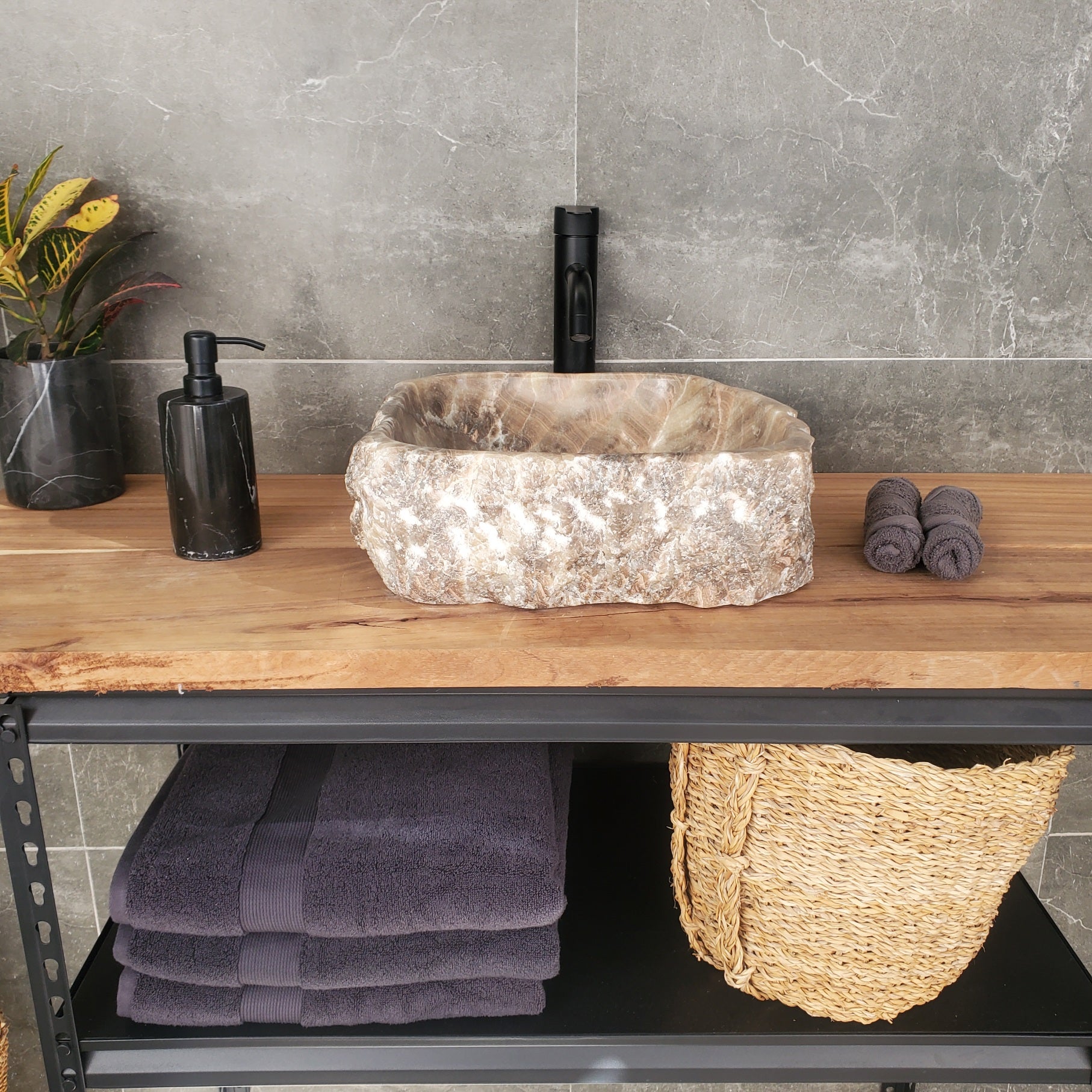 S33_12 Onyx Stone Vessel Sink - 15 x 14 inch