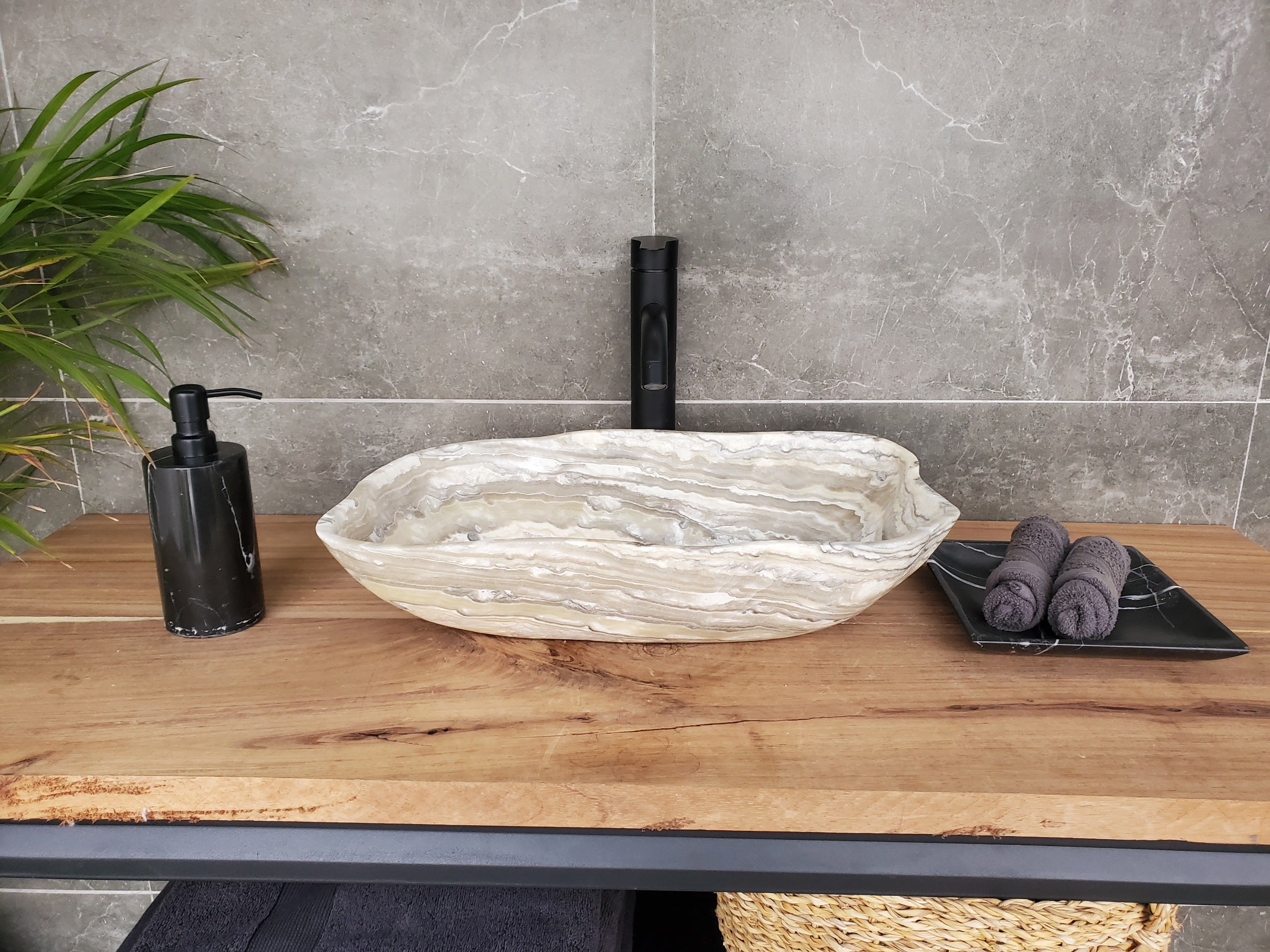 S33_35 Onyx Stone Vessel Bathroom Sink - 19 x 12 inch