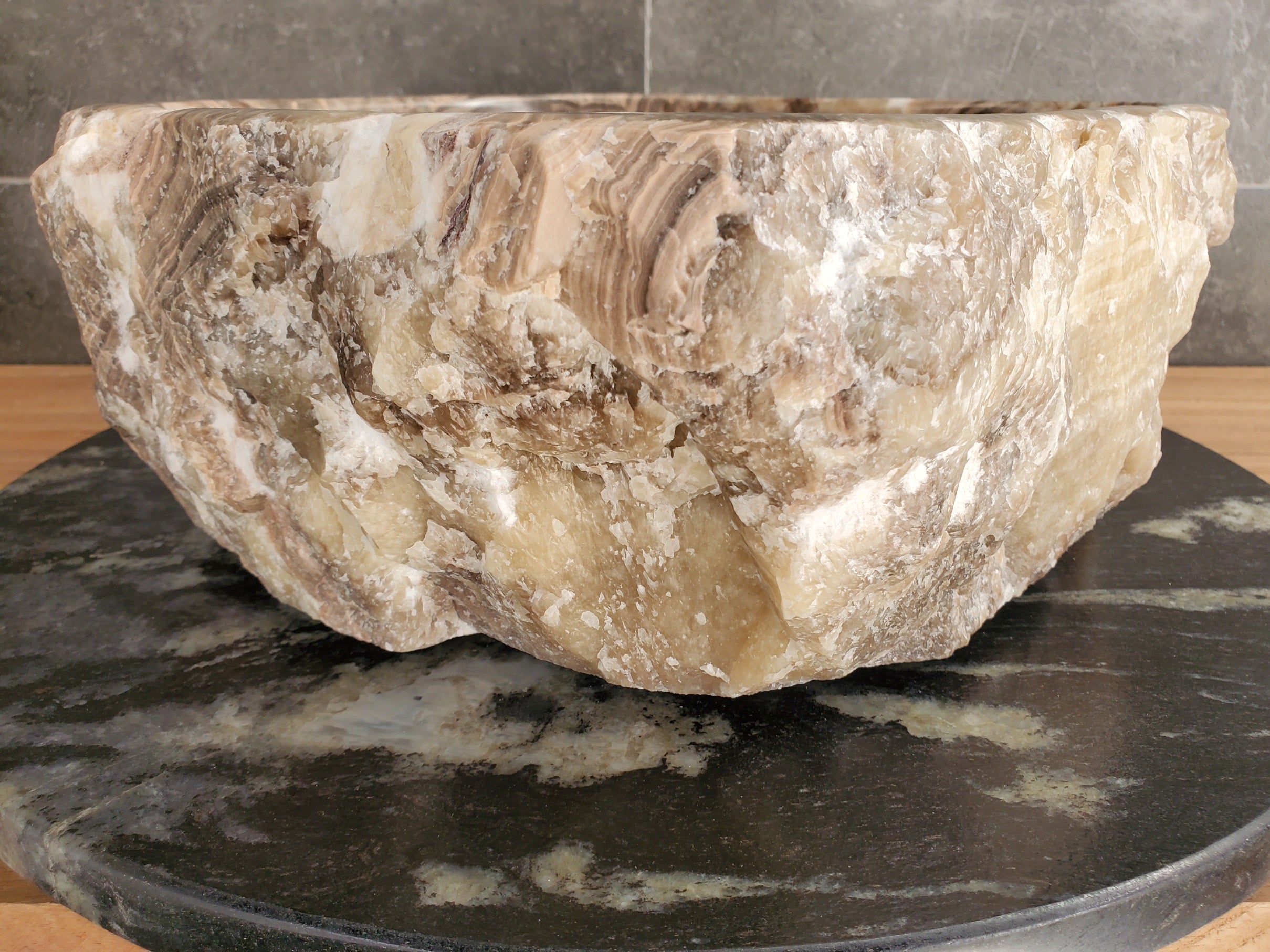 S34_07 Onyx Stone Vessel Sink - 14 x 13.5 inch