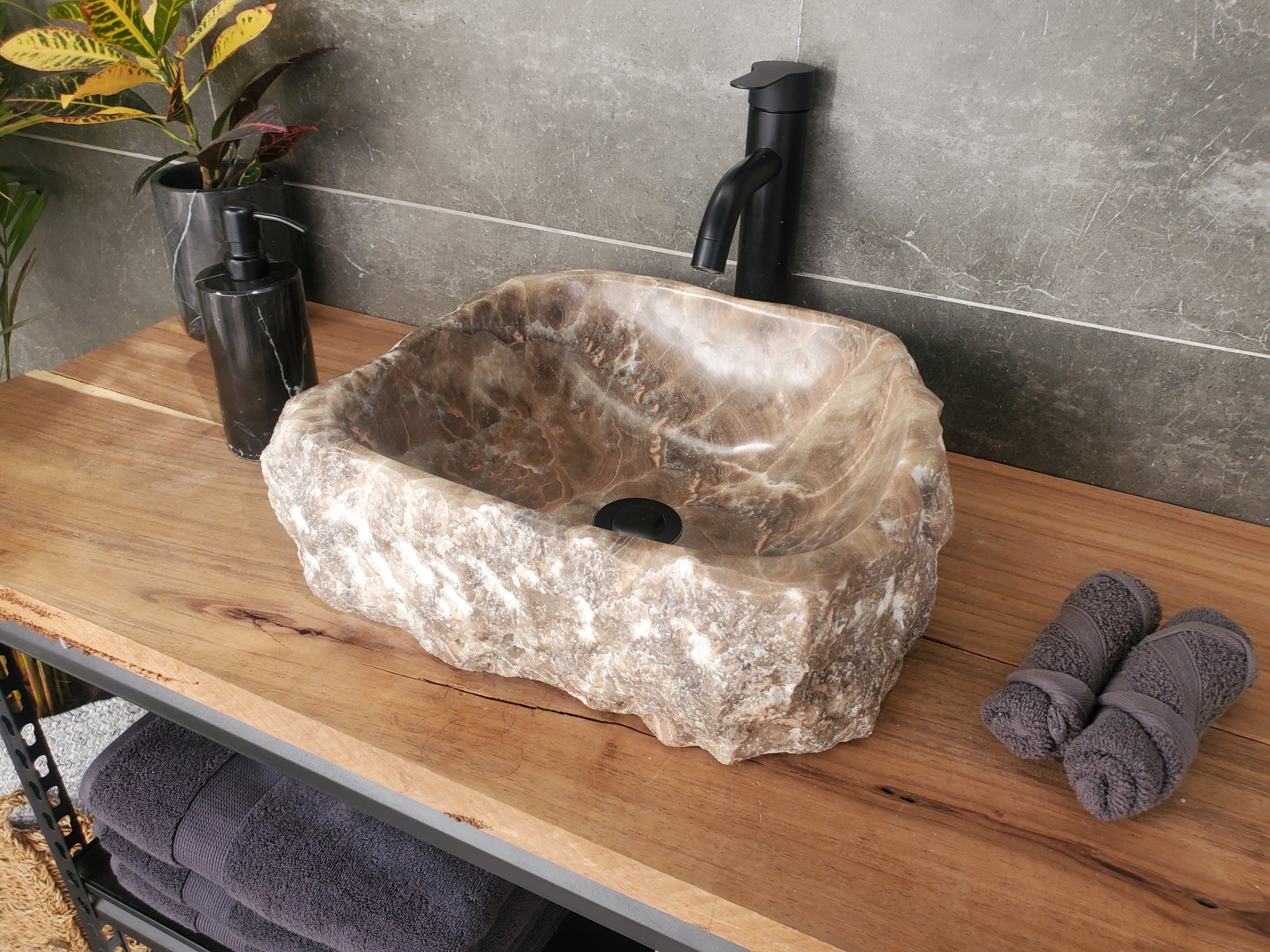 S33_12 Onyx Stone Vessel Sink - 15 x 14 inch
