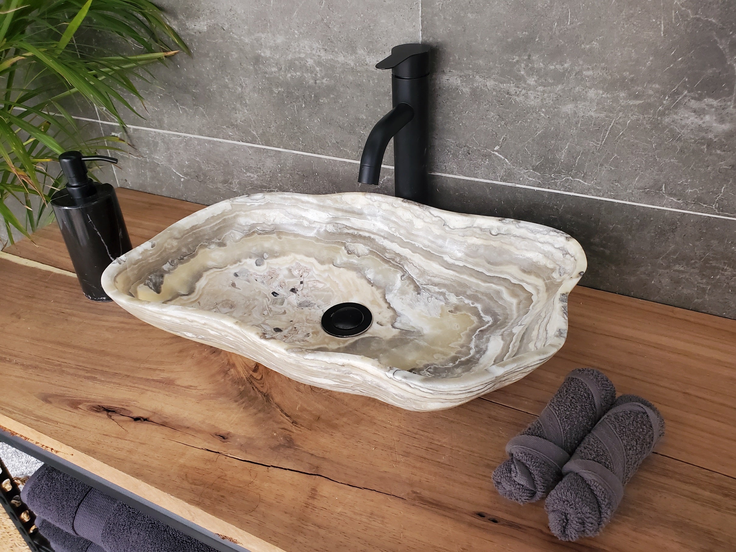 S33_35 Onyx Stone Vessel Bathroom Sink - 19 x 12 inch