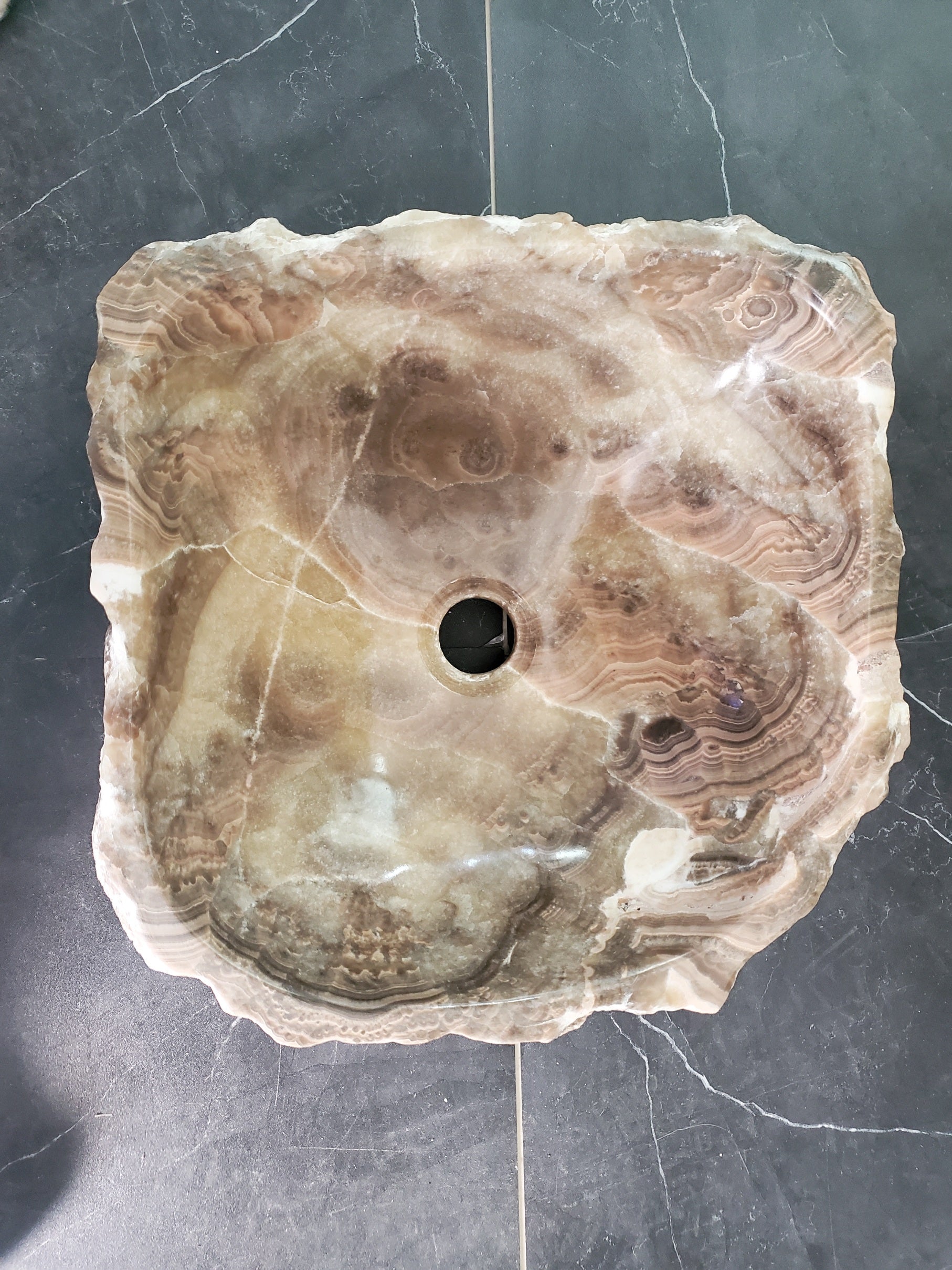 S34_07 Onyx Stone Vessel Sink - 14 x 13.5 inch