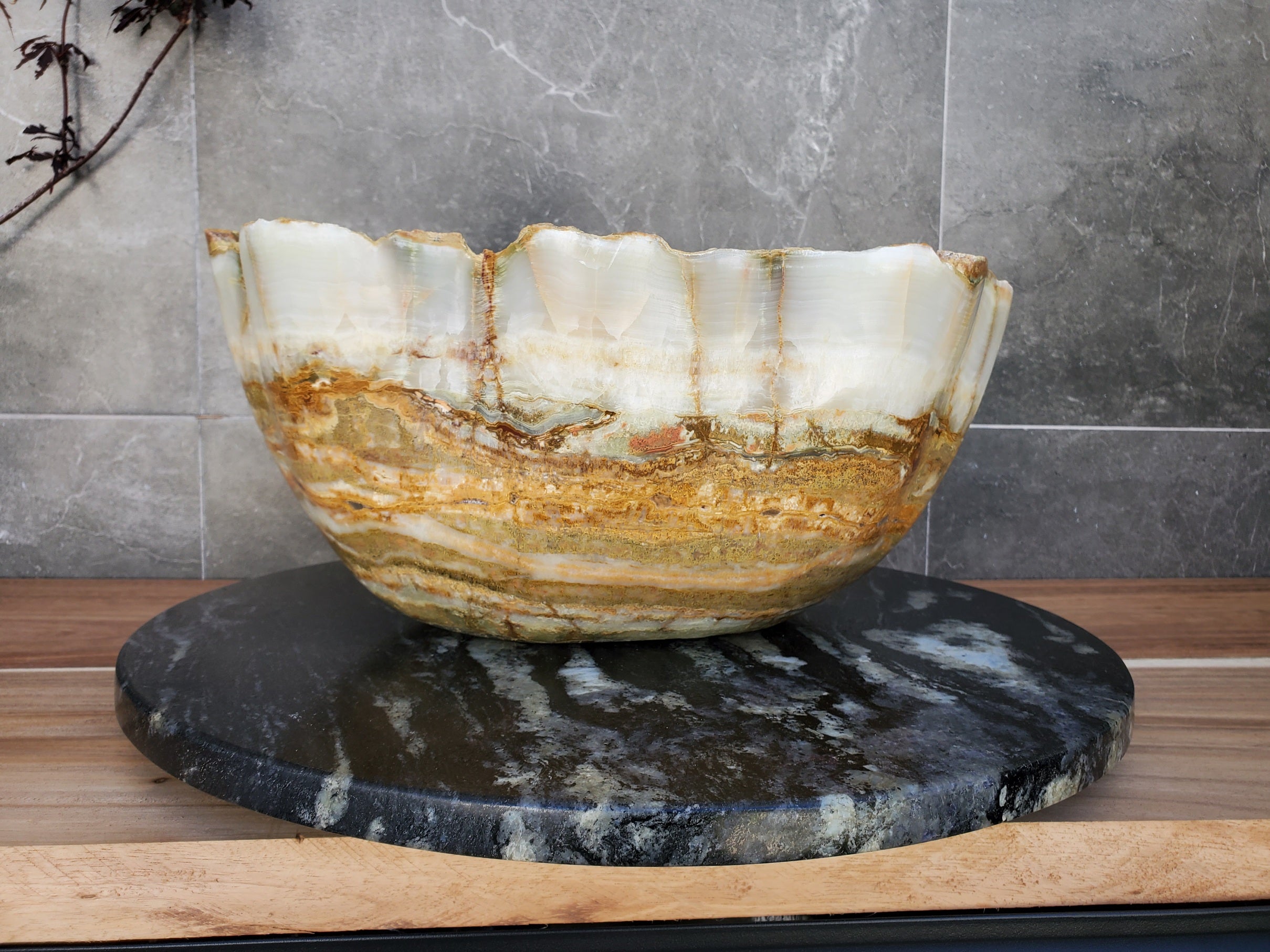 S30_01 Onyx Stone Vessel Bathroom Sink- 17 x 14 inch