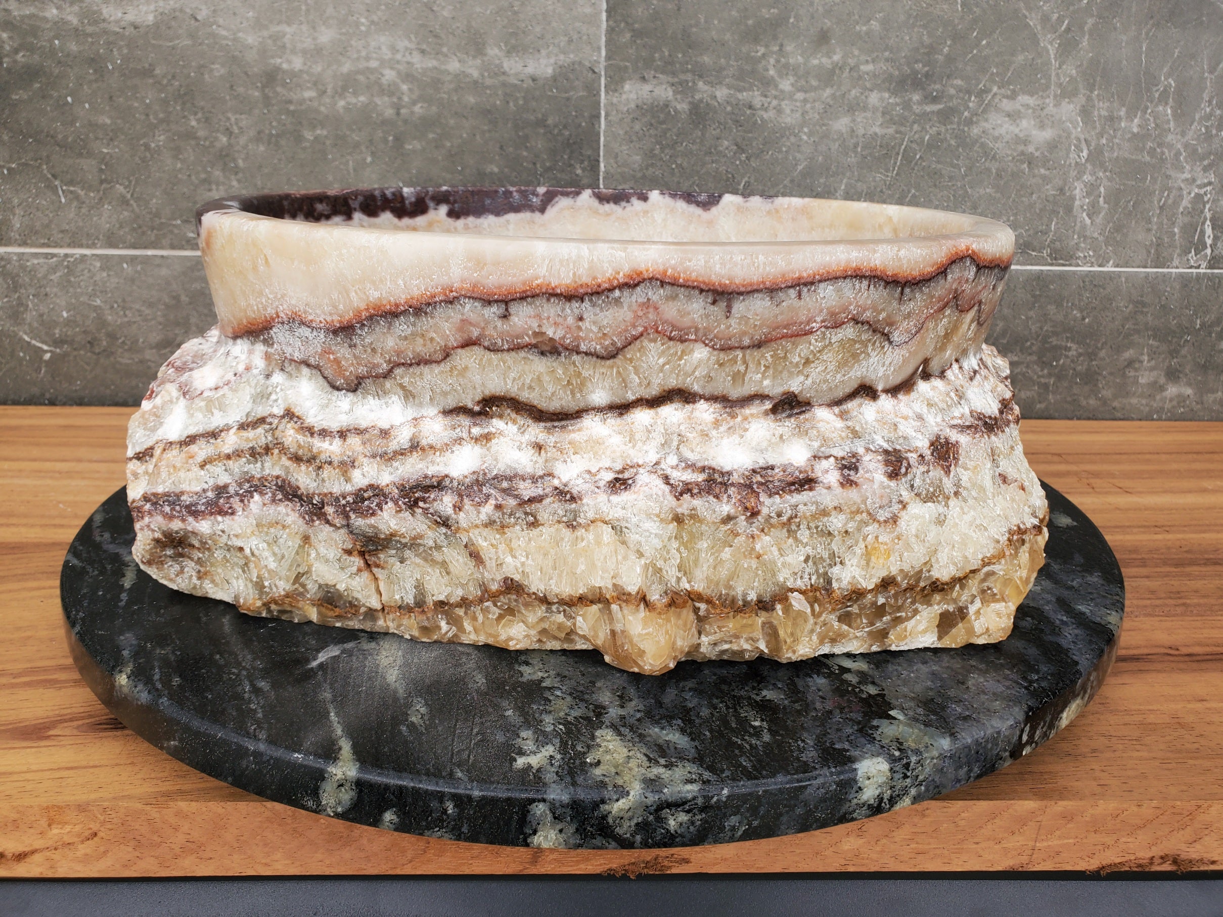 S31_44 Serpentine Onyx Stone Vessel Sink - 14 x 14 inch (Round)