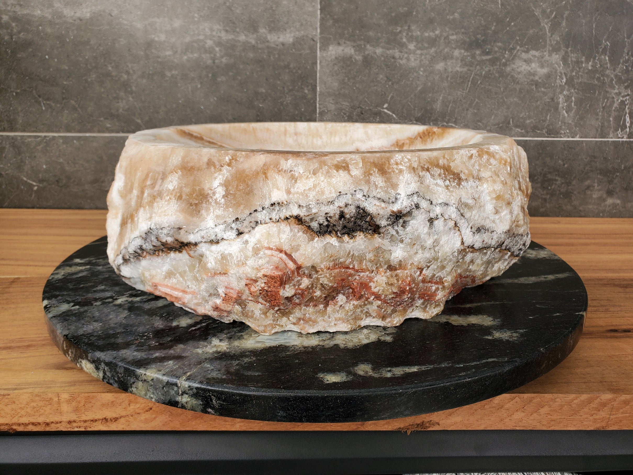 S31_33 Onyx Stone Vessel Bathroom Sink - Round