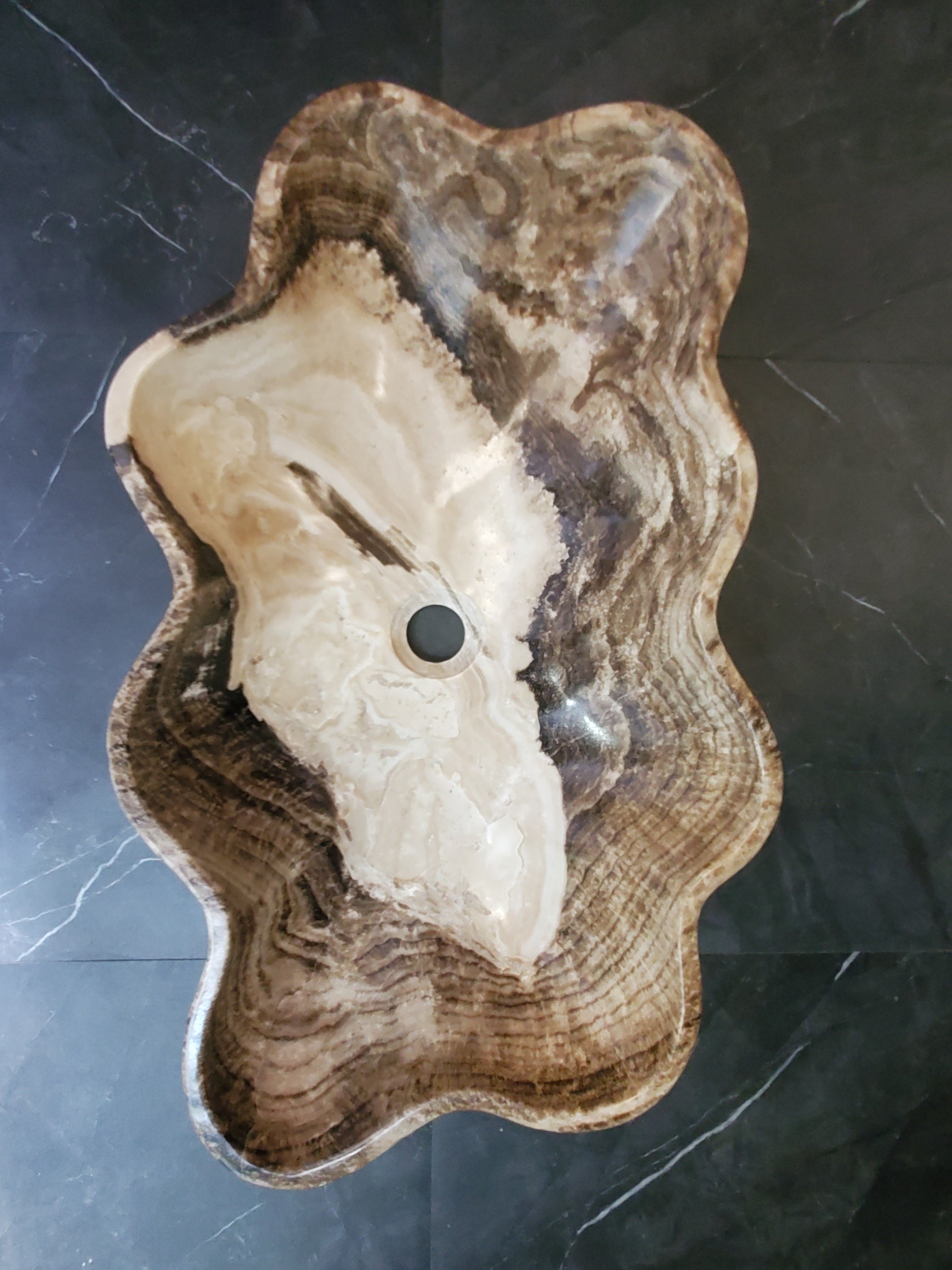 Brown Onyx Vessel Sink, 24x15 Inch Natural Stone Countertop Basin, Polished Luxury Vanity Sink, Spa Bathroom Decor S40_25