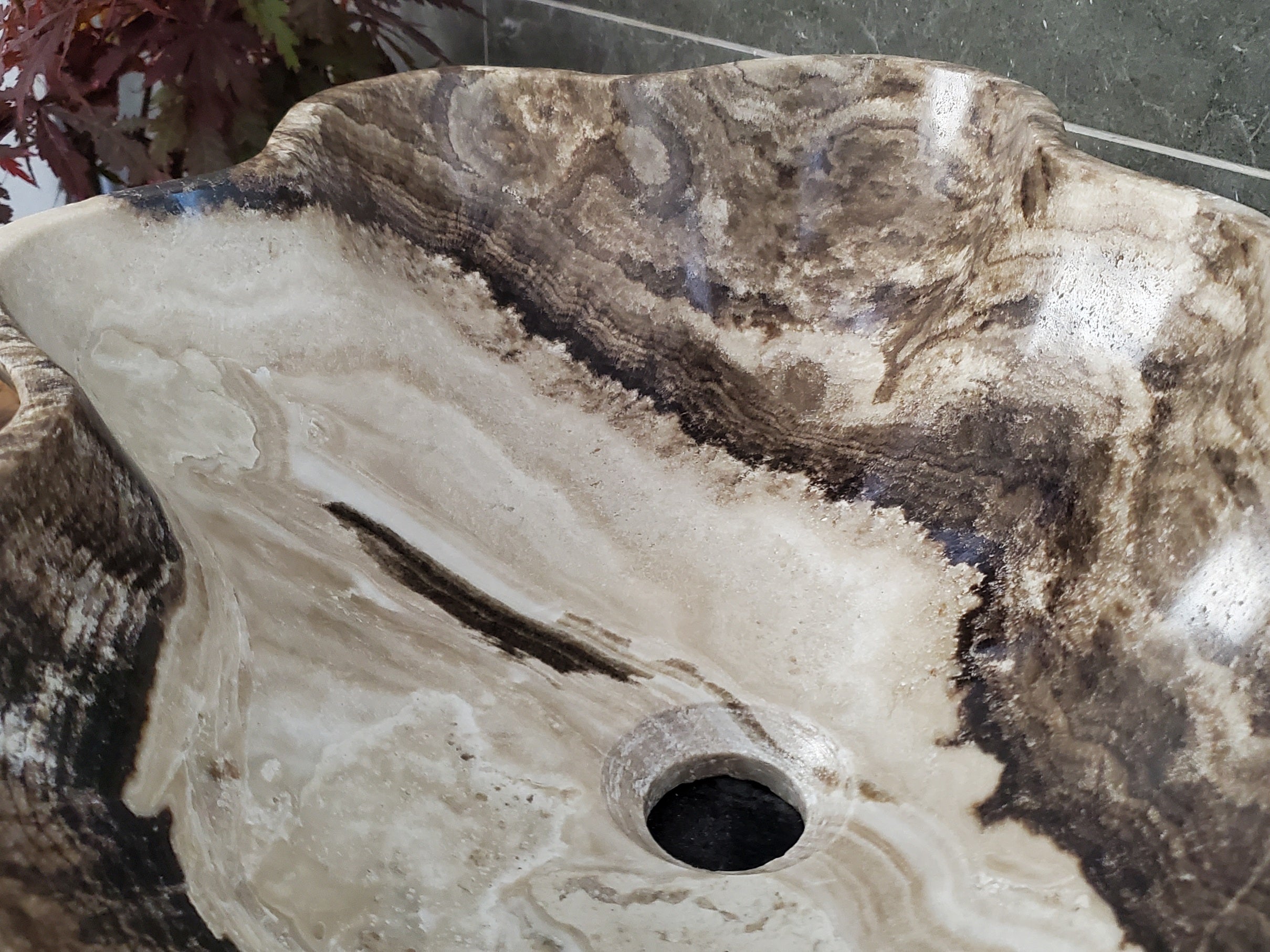 Brown Onyx Vessel Sink, 24x15 Inch Natural Stone Countertop Basin, Polished Luxury Vanity Sink, Spa Bathroom Decor S40_25