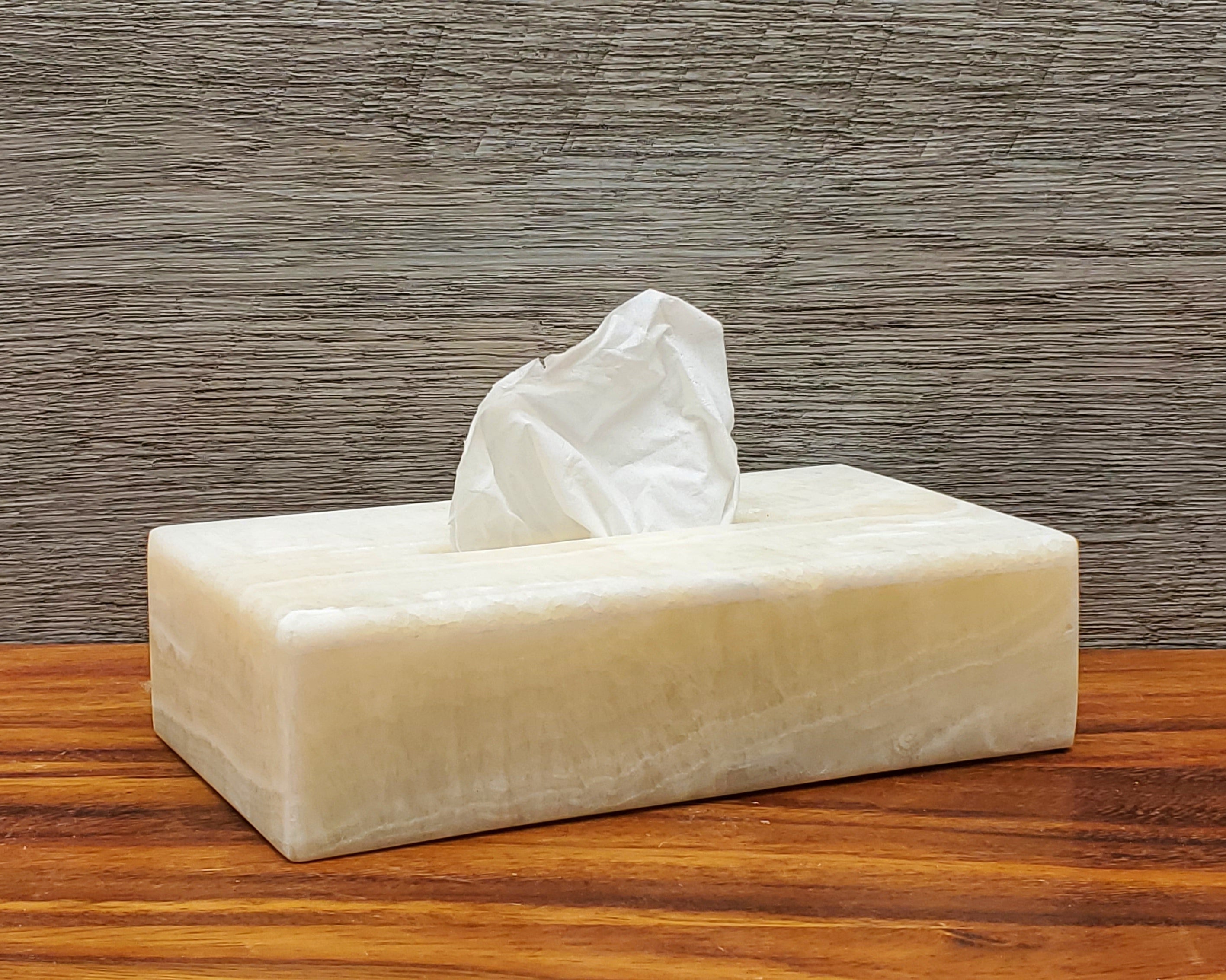 TCRec_13 White Onyx Stone Tissue Box Cover