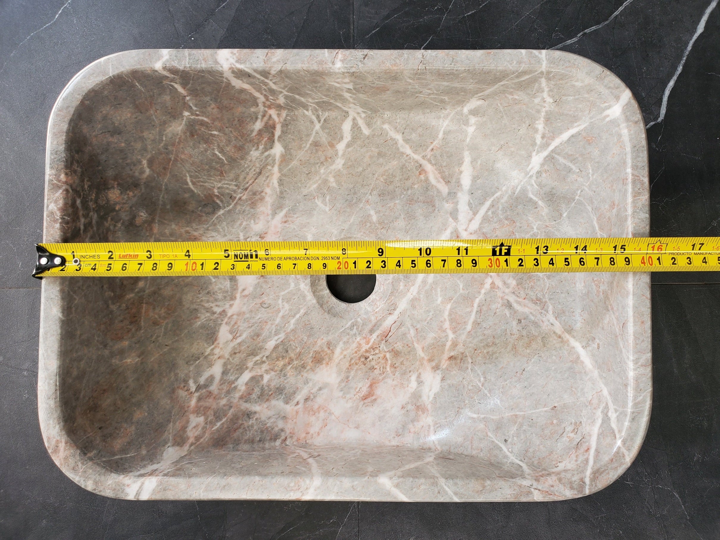 S36_02 Gray Marble Vessel Sink – Rectangular Natural Stone Countertop Sink, 16x12 Inch Bathroom Sinks Featured Marble Sinks Sinks
