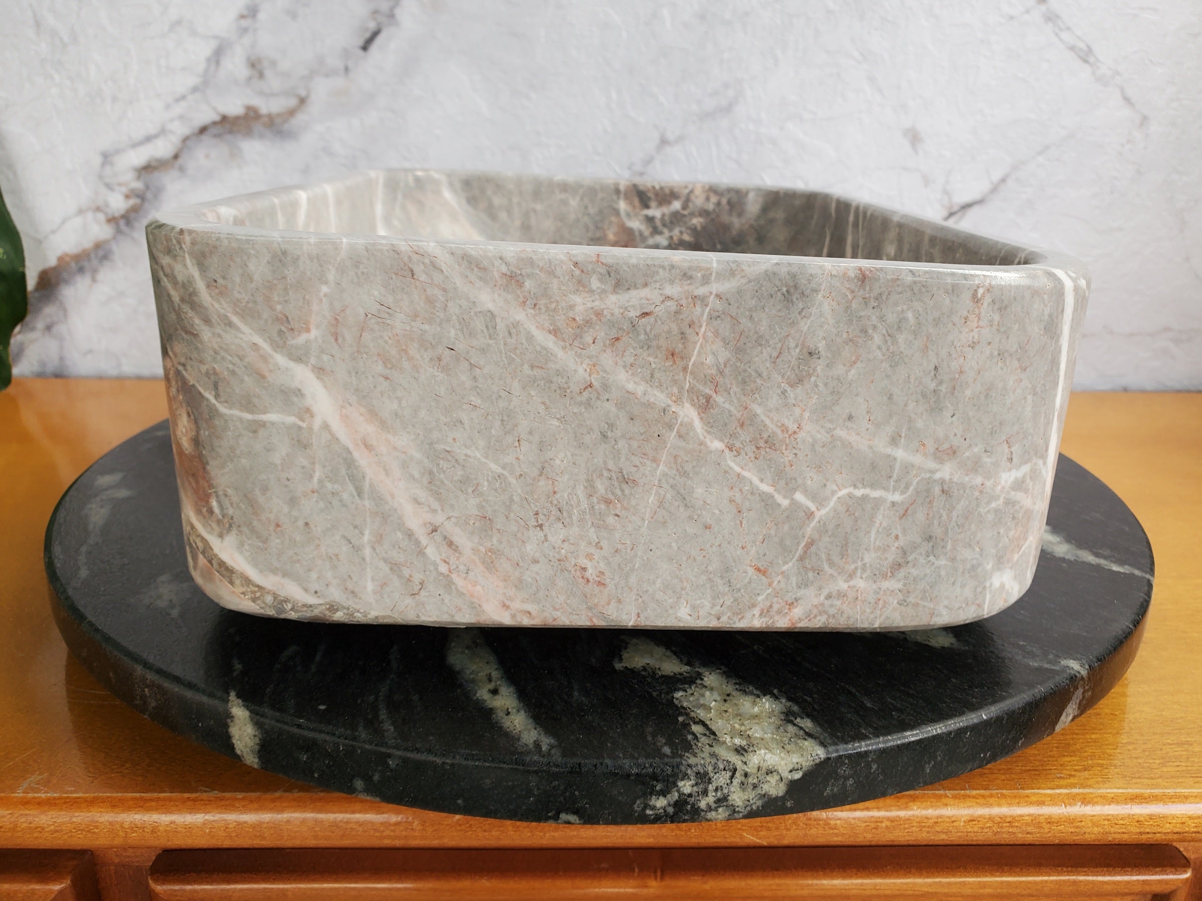 S36_02 Gray Marble Vessel Sink – Rectangular Natural Stone Countertop Sink, 16x12 Inch Bathroom Sinks Featured Marble Sinks Sinks