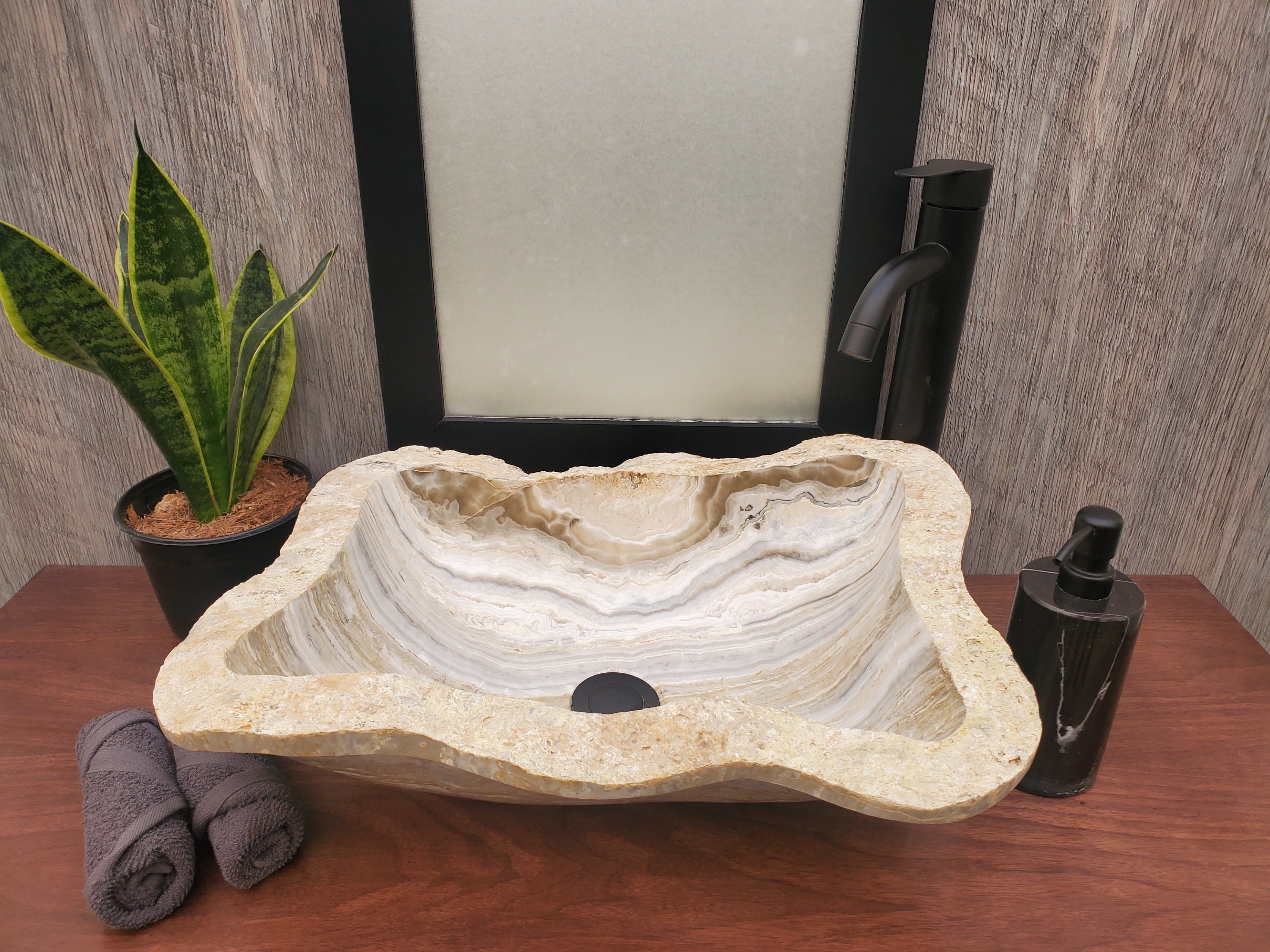 S23_18 Onyx Stone Vessel Bathroom Sink