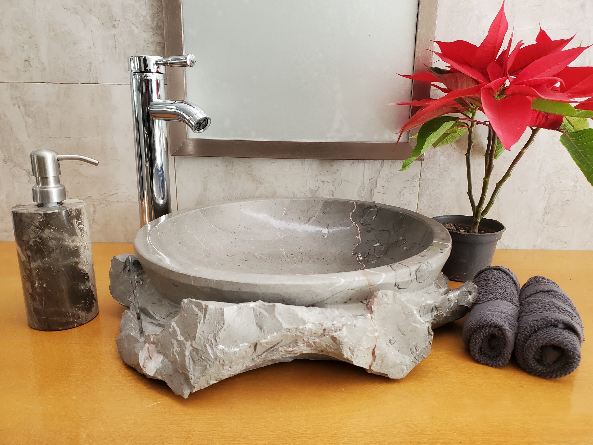 S23_27 Bardigio Marble Stone Vessel Sink - 15 x 15 inch